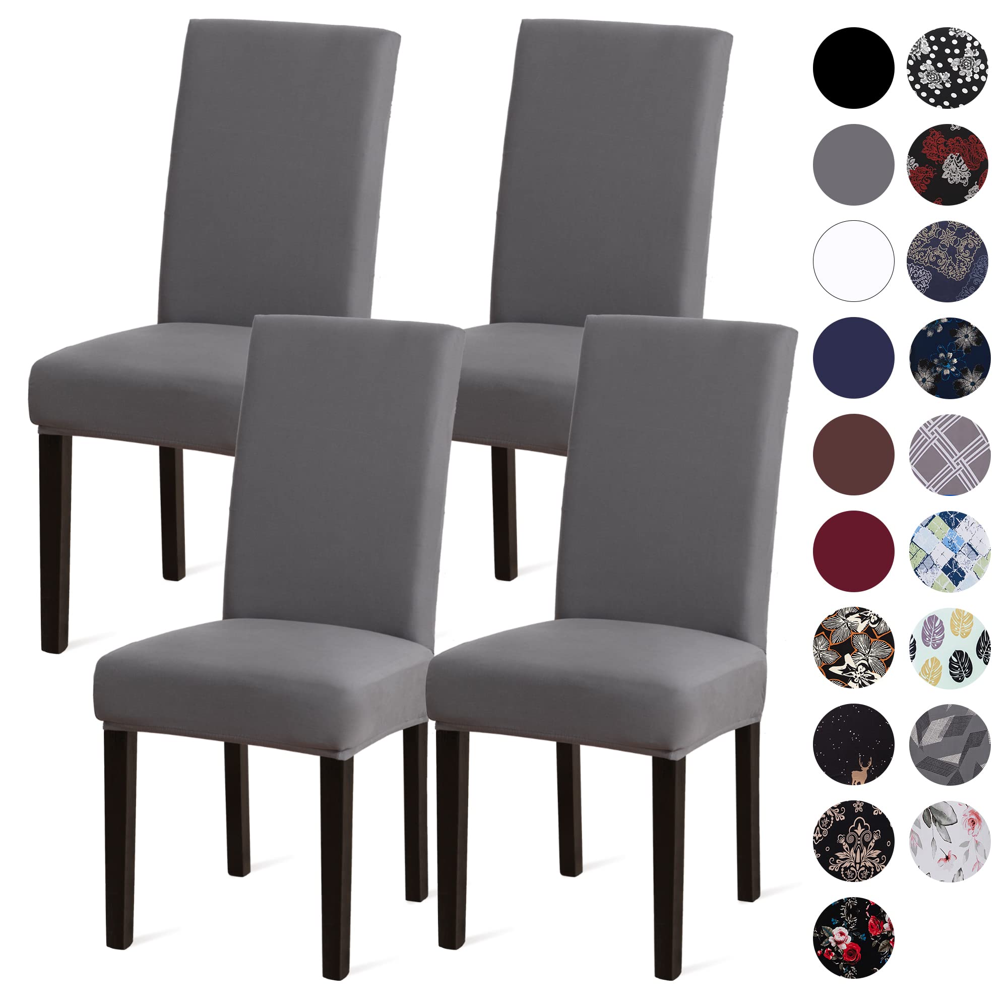 Stretchable Spandex Dining Chair Covers Set of 4 - Gray Slipcovers for Parsons Chairs, Kitchen & Dining Room Furniture Protectors | Perfect for Home Decor, Parties & Daily Use