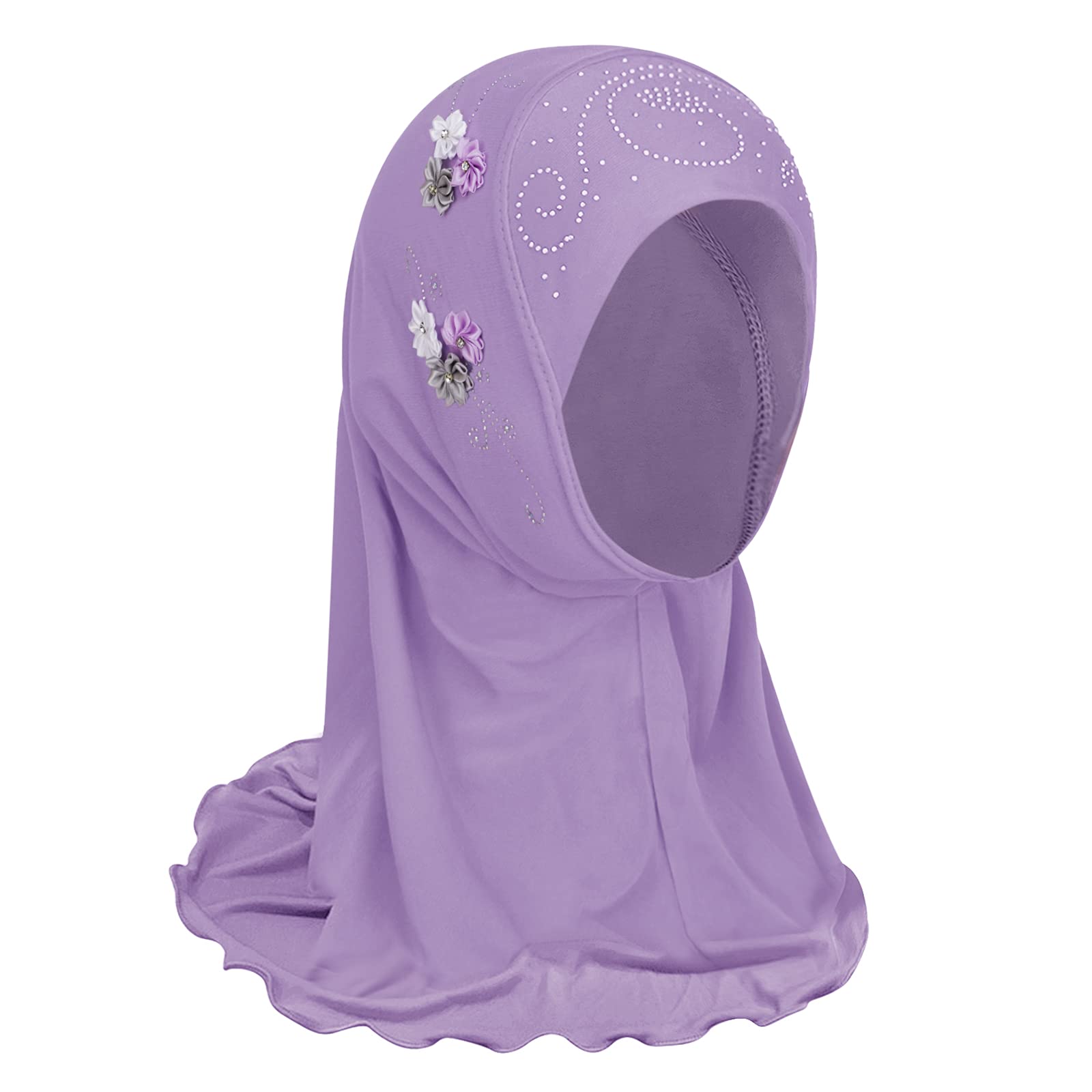 Girls Muslim Hijab Floral Lace Head Scarf - Islamic Arab Shawl for Kids with Flower Design - Perfect for School, Prayer & Special Occasions