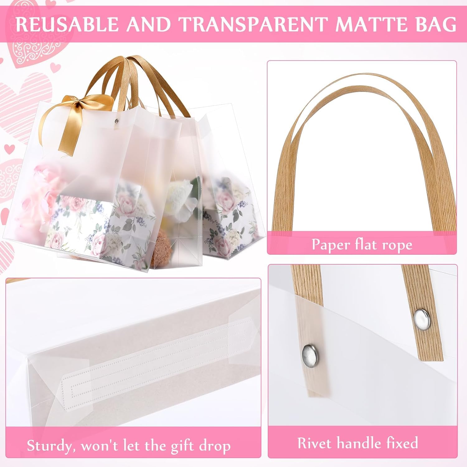 SATYAM KRAFT 4-Pack Translucent PVC Gift Bags (20cm x 25.5cm) - Elegant Party Favor Bags for Birthday, Wedding, Anniversary & Valentine's Day Gifts | Perfect for Shopping, Party Favors & Special Occasions