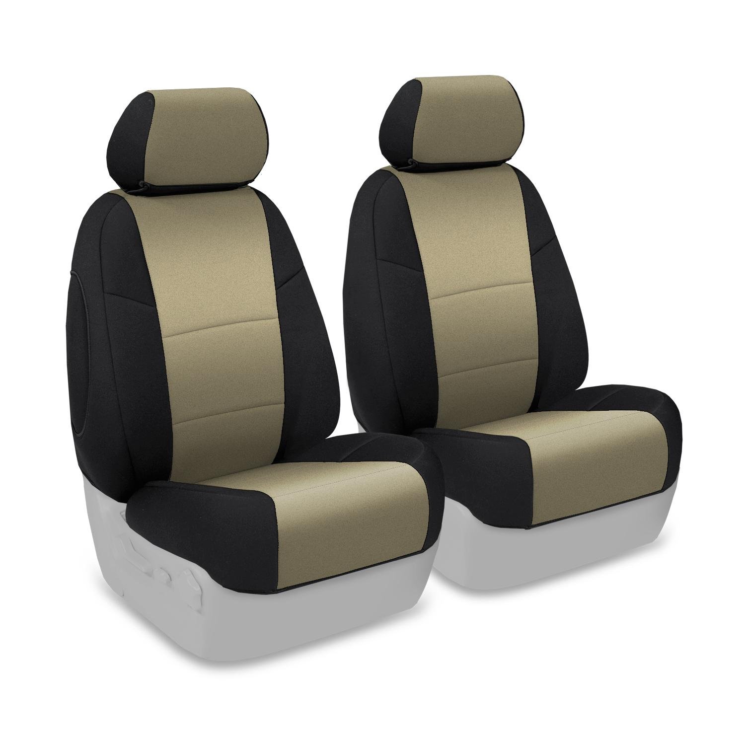 Coverking Custom Fit Neoprene Front 50/50 Bucket Seat Cover for Toyota Tacoma - Tan with Black Sides | Waterproof & Durable Car Seat Protector for Off-Roading, Camping & Daily Commute