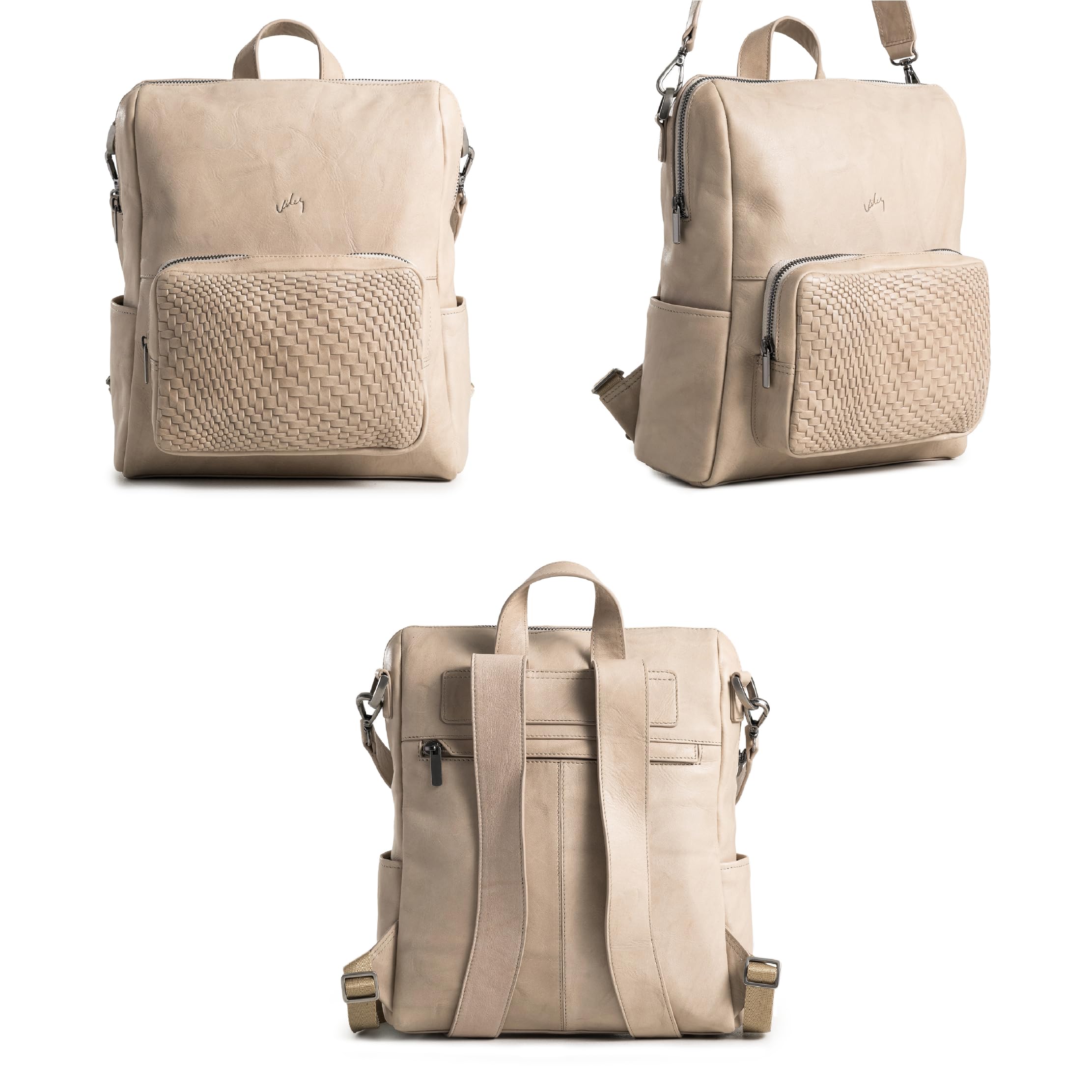 VELEZ Beige Top Grain Leather Mini Backpack for Women - 11 Inch Tablet Laptop Shoulder Bag - Stylish Small Purse for Work, Travel & Daily Use - Fashionable Ladies Backpack Handbag - Perfect for Commuting, Shopping & Weekend Outings