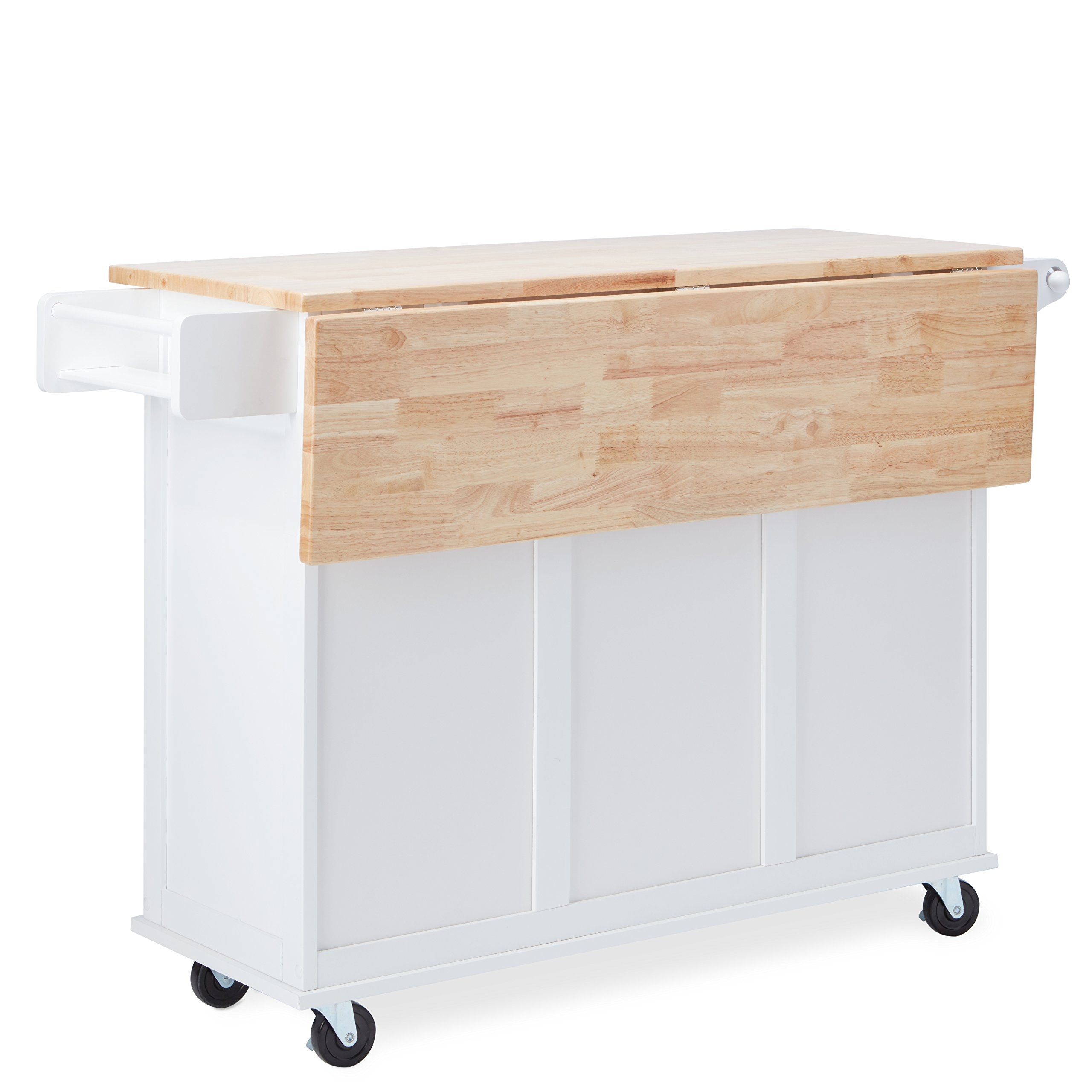 Traditional Chrome Metal 3-Drawer Drop Leaf Kitchen Cart - White/Natural Finish | Space-Saving Kitchen Island with Storage for Small Apartments & Dining Areas