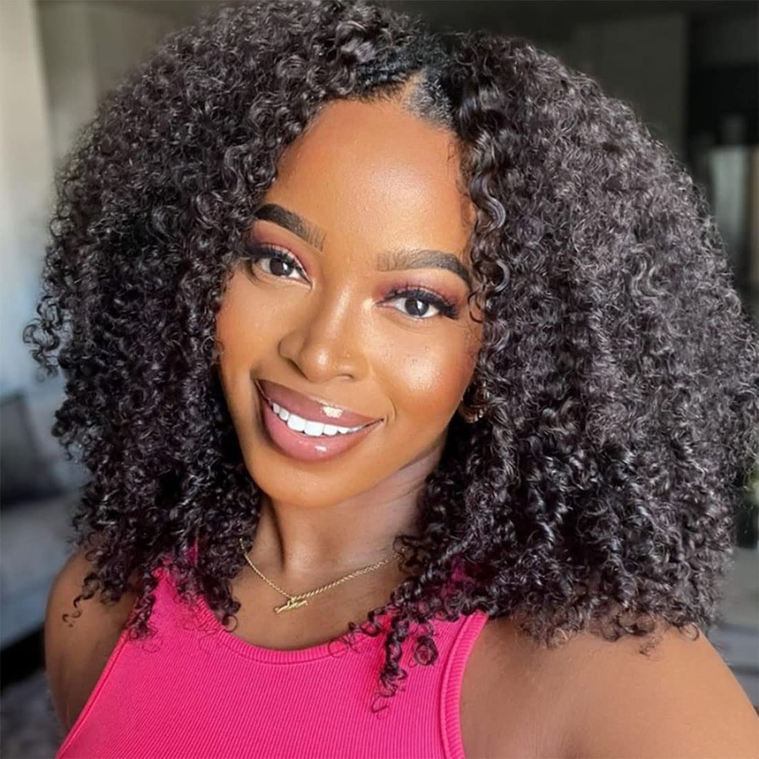 Nadula 10A Malaysian Kinky Curly Human Hair V-Part Wig | Glueless No Leave Out U-Part Wig for Black Women | 150% Density 24-Inch Afro Curly Clip-In Half Wig | Beginner Friendly Natural Hairstyle for Daily Wear, Parties & Special Occasions