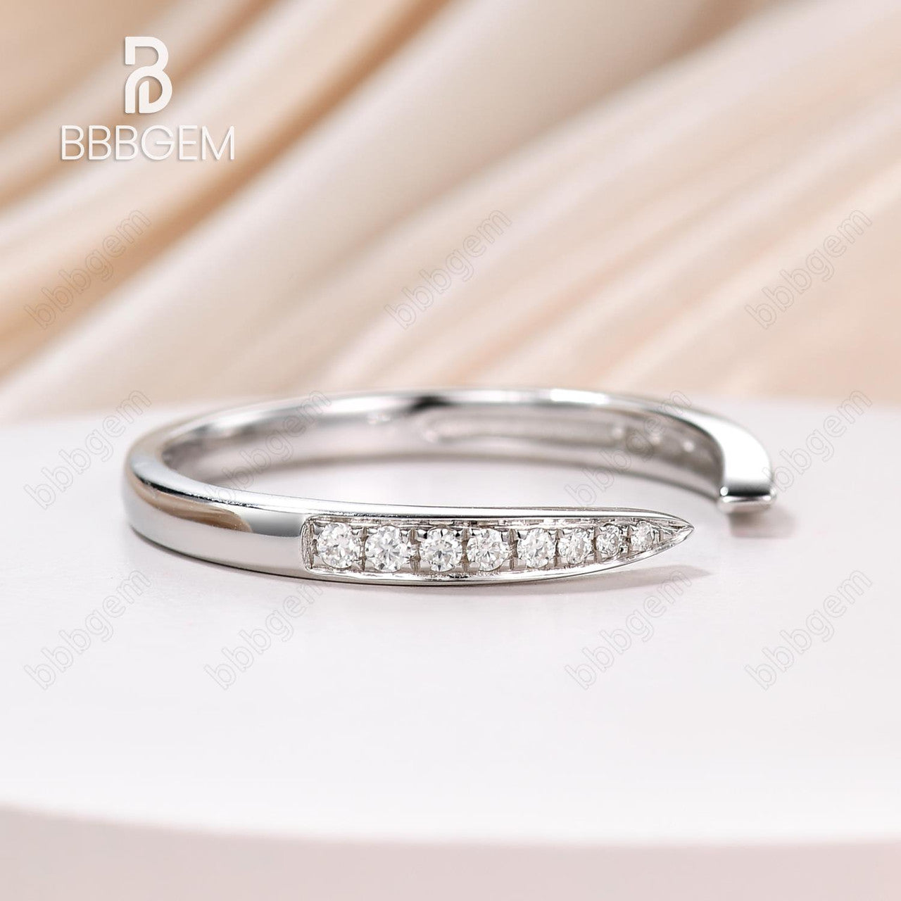 14K White Gold Moissanite Wedding Ring for Women - Sterling Silver Open Gap Contemporary Tapered Design | Perfect for Engagement, Anniversary & Bridal Jewelry Gifts