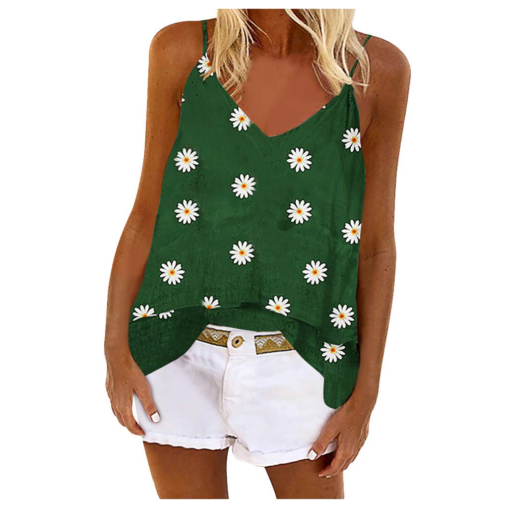 Women's Summer Sleeveless V-Neck Daisy Print Button Down Tank Top - Breathable Casual Blouse for Beach, Vacation & Everyday Wear