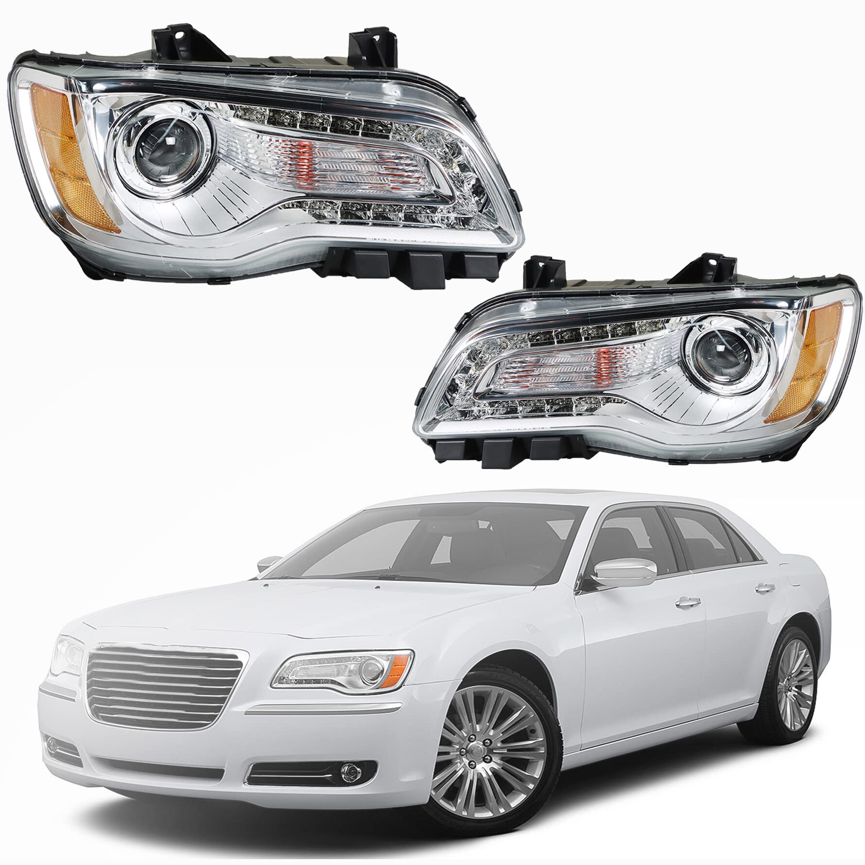 Munirater Halogen Headlight Assembly Projector Replacement for 2011-2014 Chrysler 300 - Left & Right Side Headlight Pair (Passenger & Driver Side) - Perfect for Night Driving & Vehicle Restoration Projects