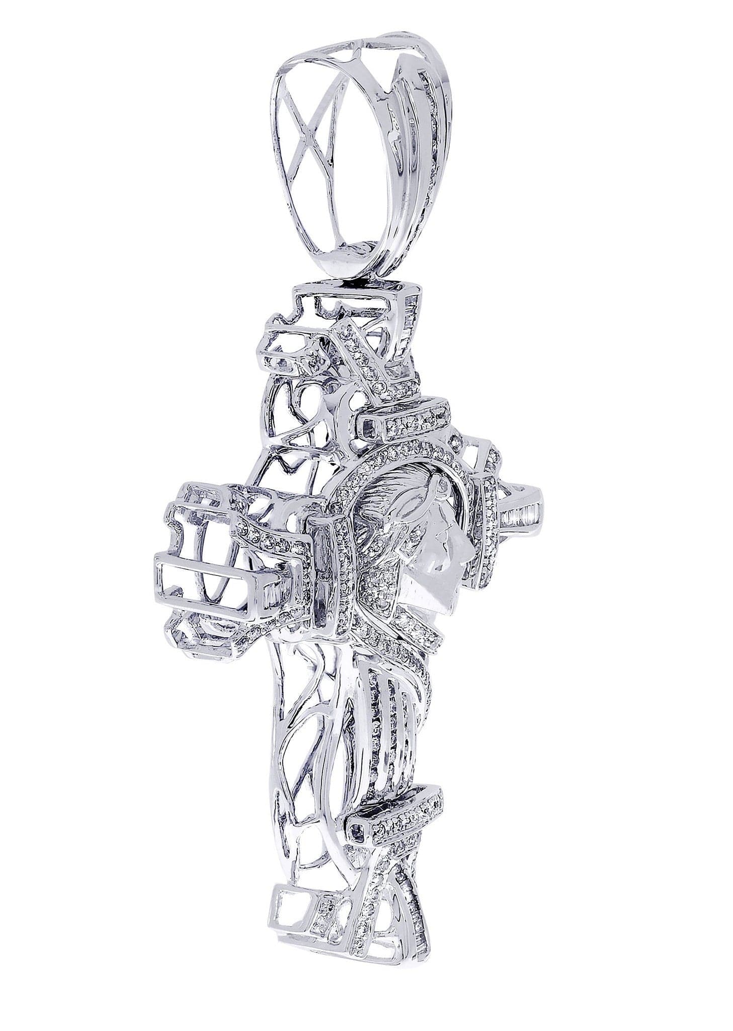 2.7 Carat Diamond Cross Pendant Necklace - 23.4 Grams Solid Gold Religious Jewelry for Women & Men - Perfect for Baptism, Confirmation, Wedding & Everyday Wear