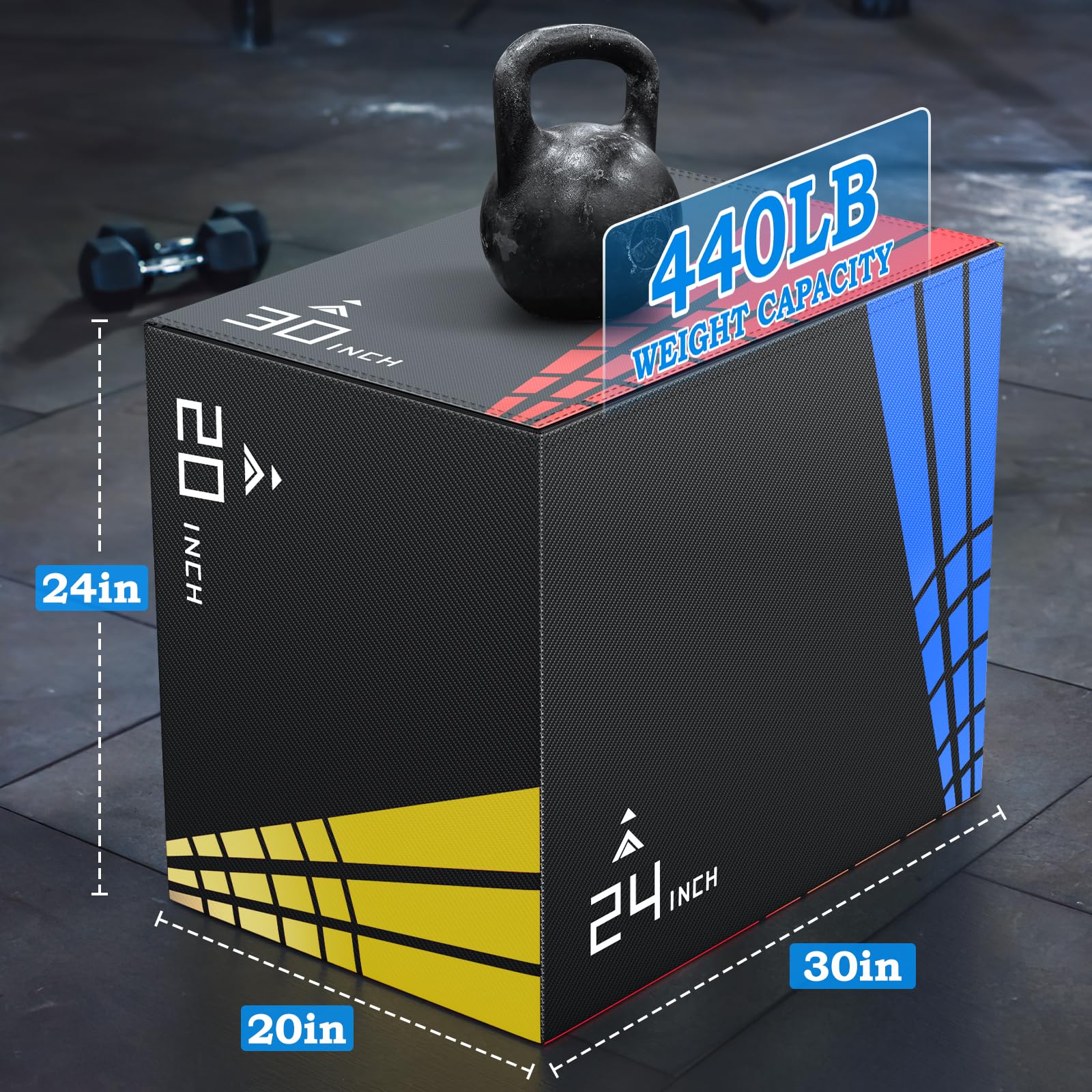 XDDAIS 3-in-1 Heavy Duty Foam Plyometric Box Set for Home Gym - 30”x24”x20”, 24”x20”x16”, 20