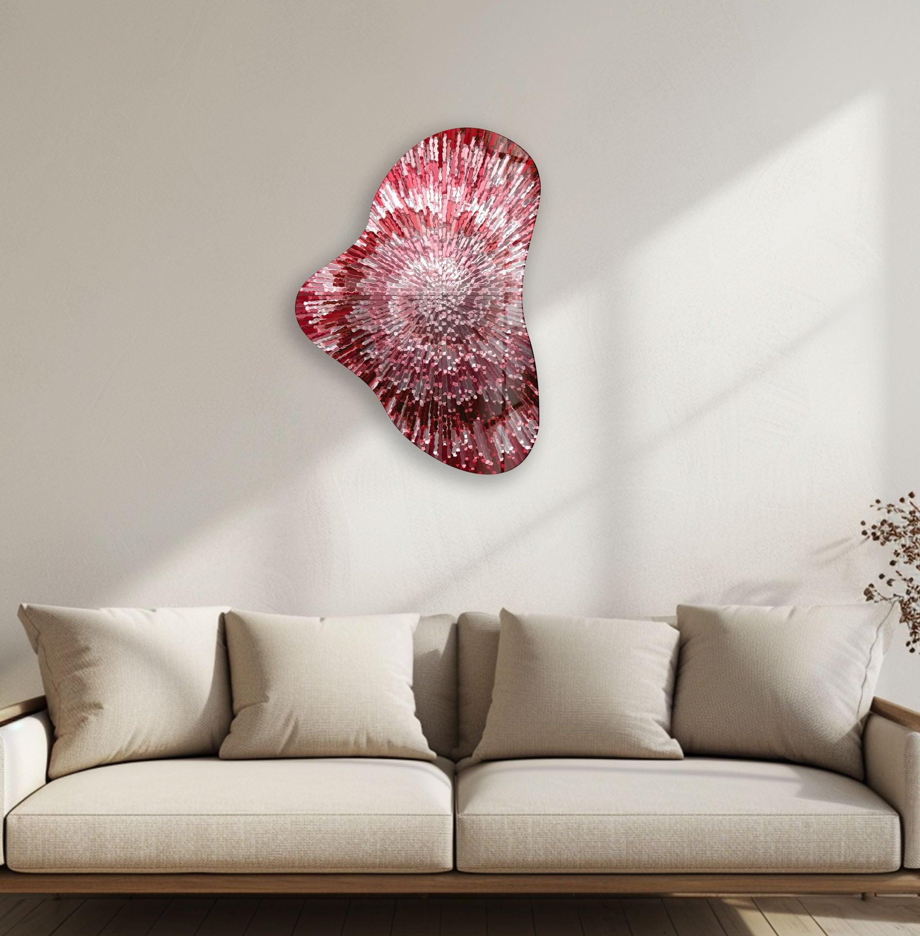Abstract Red Lines Asymmetrical Glass Wall Art - Modern Home Decor for Living Room, Bedroom & Office - Unique Handmade Glass Panel for Contemporary Interior Design