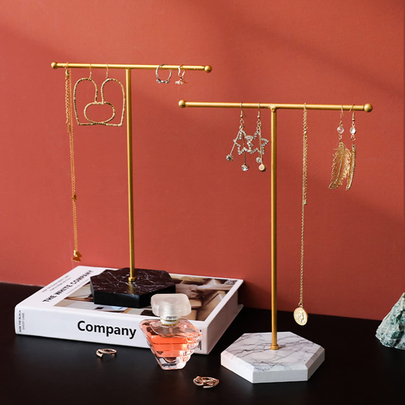 Elegant Jewelry Display Stand - T-Bar Metal Necklace Holder with Black Marble Base for Necklaces, Earrings, Bracelets & Rings | Perfect for Boutique, Home Decor & Jewelry Organization