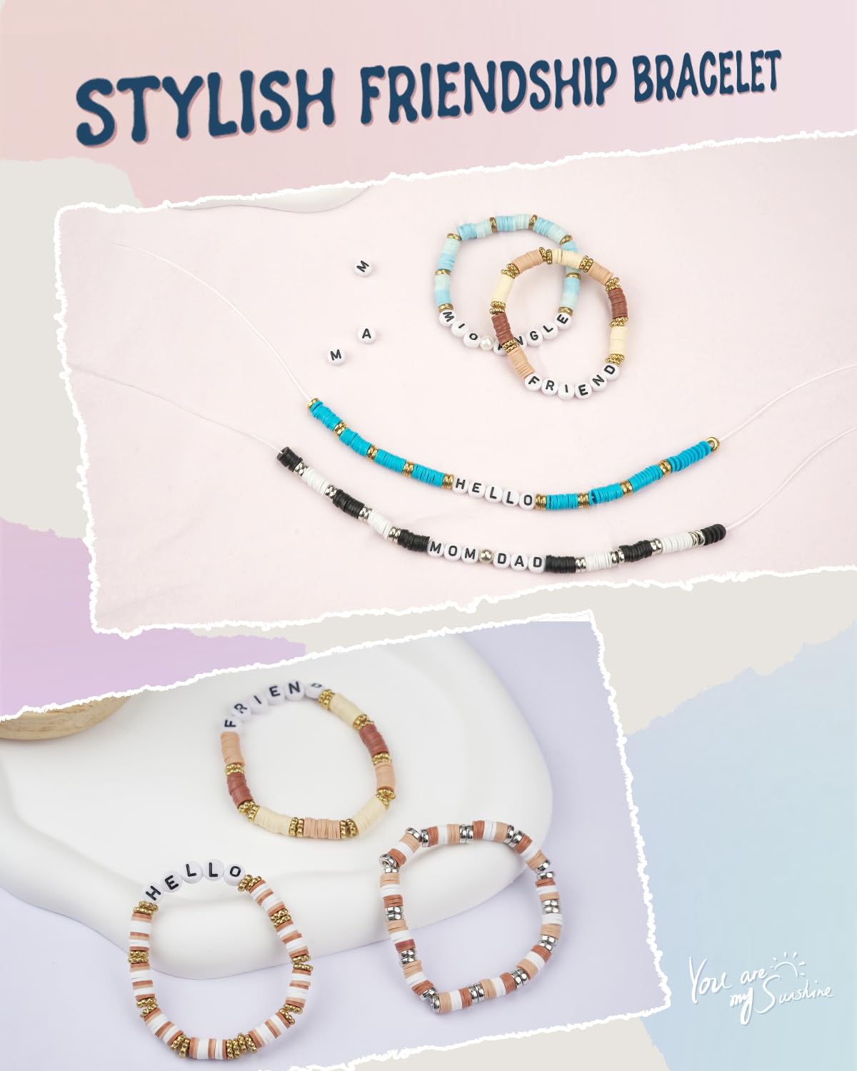DIY Clay Beads & Letter Beads Bracelet Making Kit - Golden Beads for Jewelry Making, Friendship Bracelet Charms, Arts and Crafts Supplies for Women - Perfect Birthday Gift, Preppy Style (Pink & Brown) - Great for Parties, Girlfriend Gifts & Creative Jewelry Projects