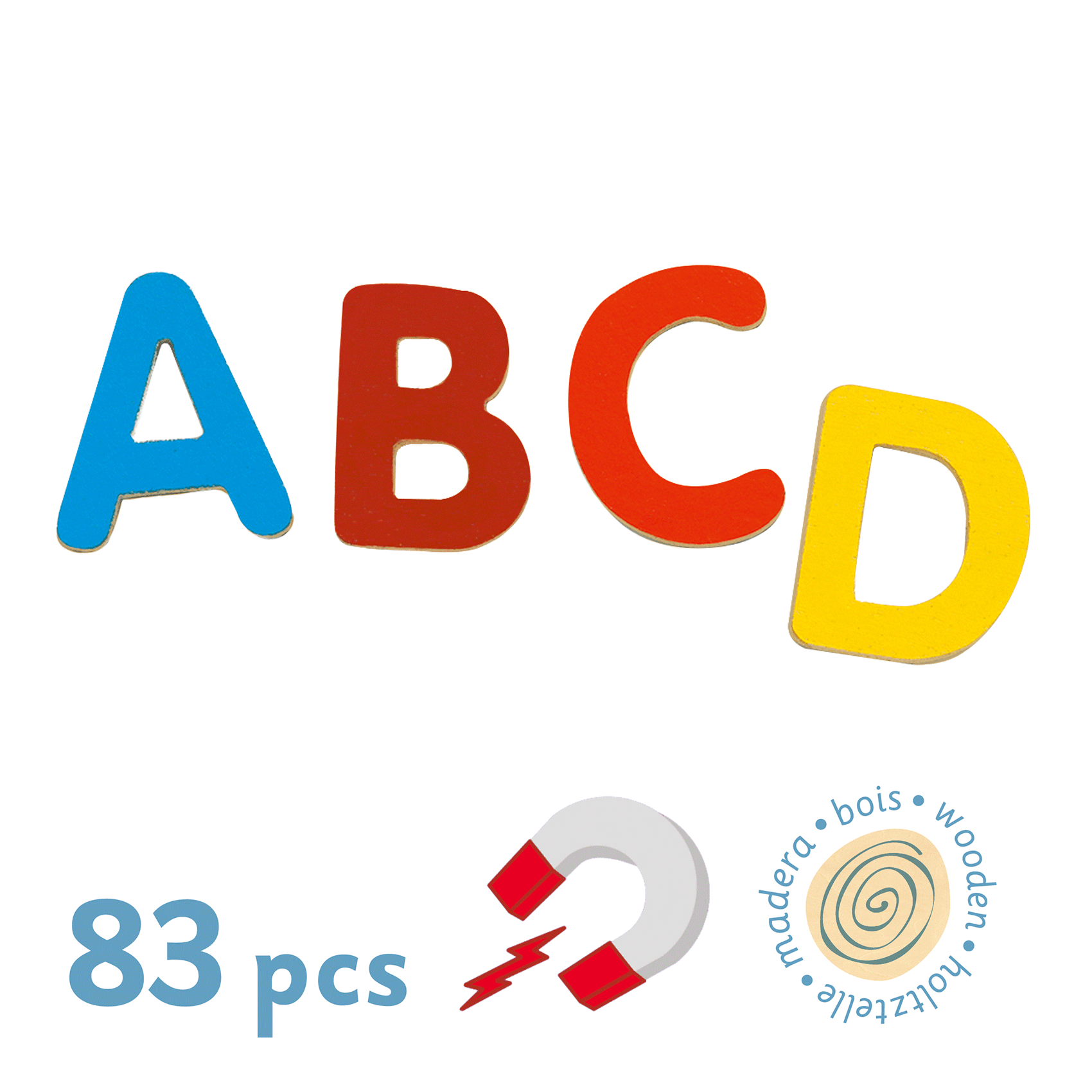 Djeco Magnetic Uppercase Letters Set of 83 - Alphabet Learning Toys for Kids - Perfect for Refrigerator Play, Classroom Activities & Homeschooling