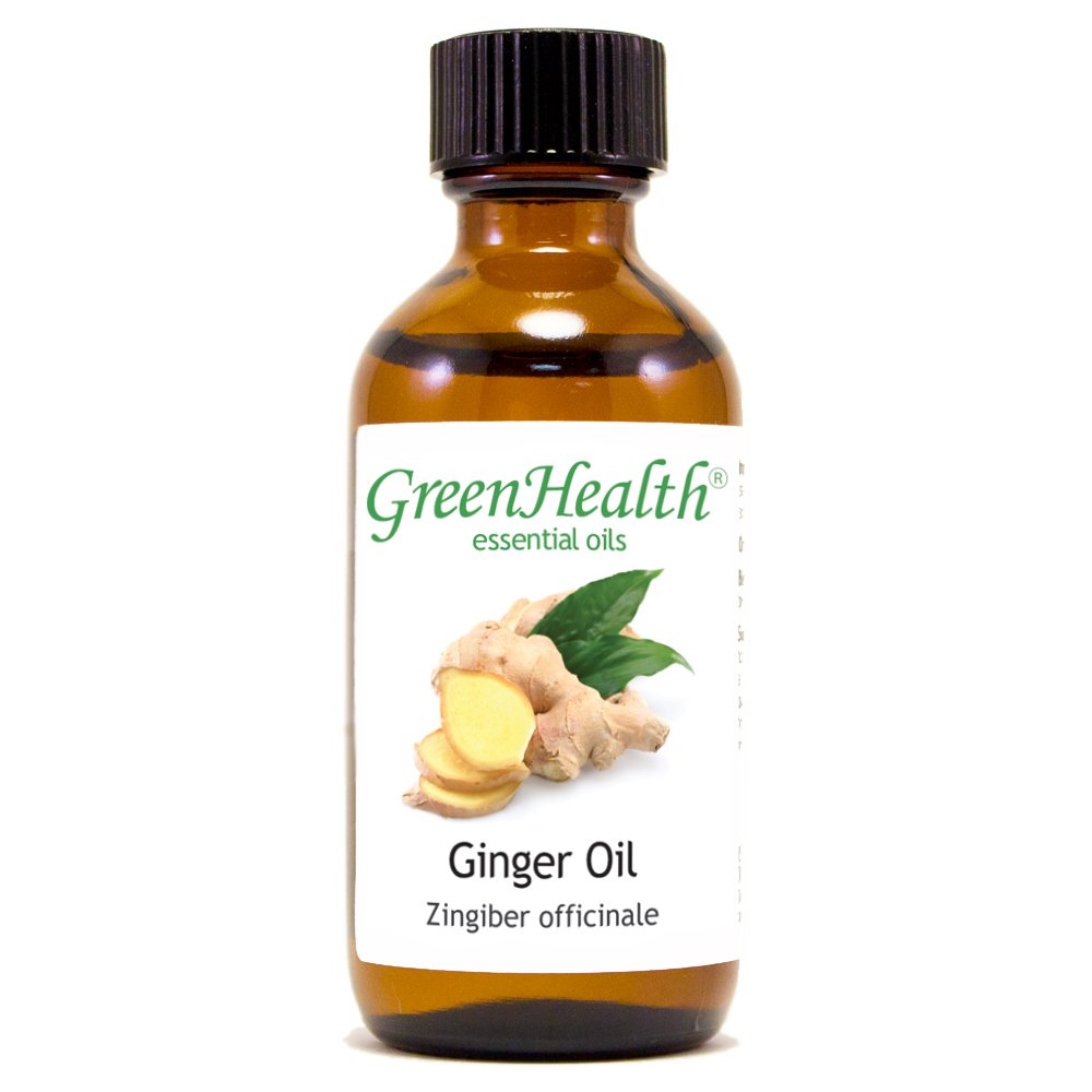 100% Pure Ginger Essential Oil - 2 fl oz (59 ml) Glass Bottle with Cap - Aromatherapy, Massage & DIY Skincare - GreenHealth