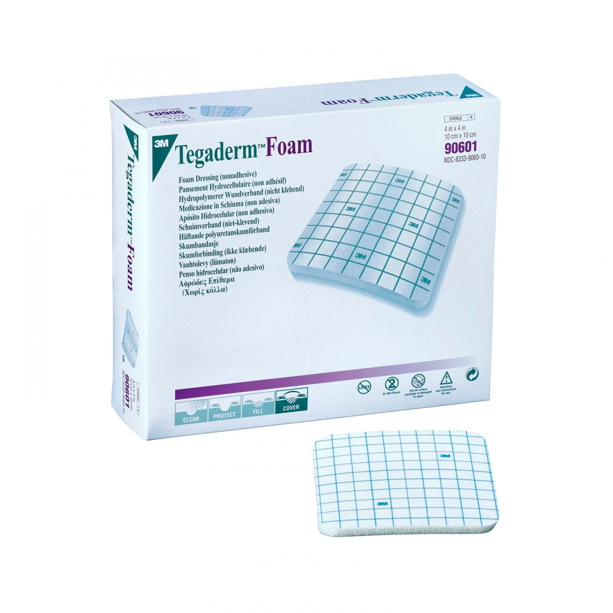 3M Tegaderm 90601 Foam Dressing 4x4 Inch Square Non-Adhesive Wound Pad, Sterile Borderless Bandage - Case of 40 - Ideal for Post-Surgical Care, Chronic Wounds & Burn Treatment