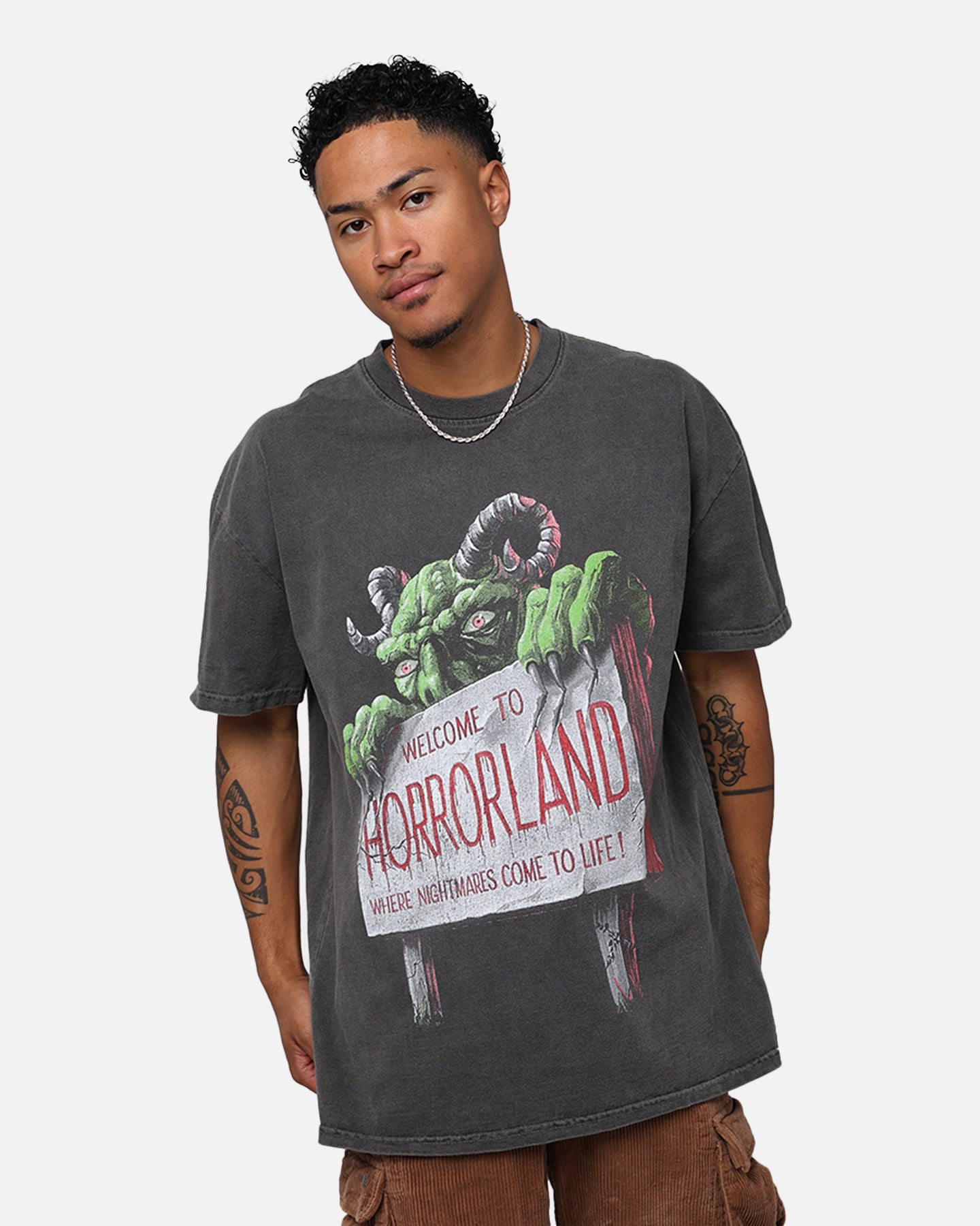 American Thrift X Goosebumps Horrorland Heavyweight Graphic T-Shirt - Black Wash | Vintage Horror Tee for Men & Women | Perfect for Halloween, Cosplay & Horror Fans