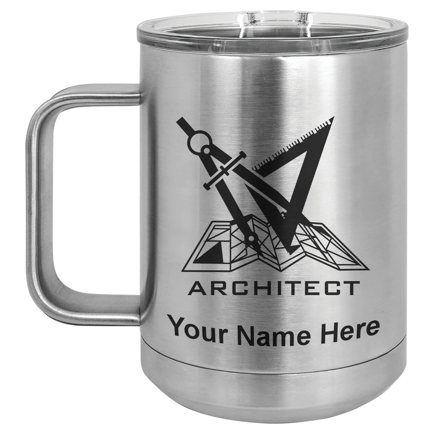 LaserGram 15oz Vacuum Insulated Stainless Steel Coffee Mug with Architect Symbol & Personalized Engraving - Keeps Drinks Hot/Cold for Hours - Perfect for Office, Commute & Outdoor Adventures