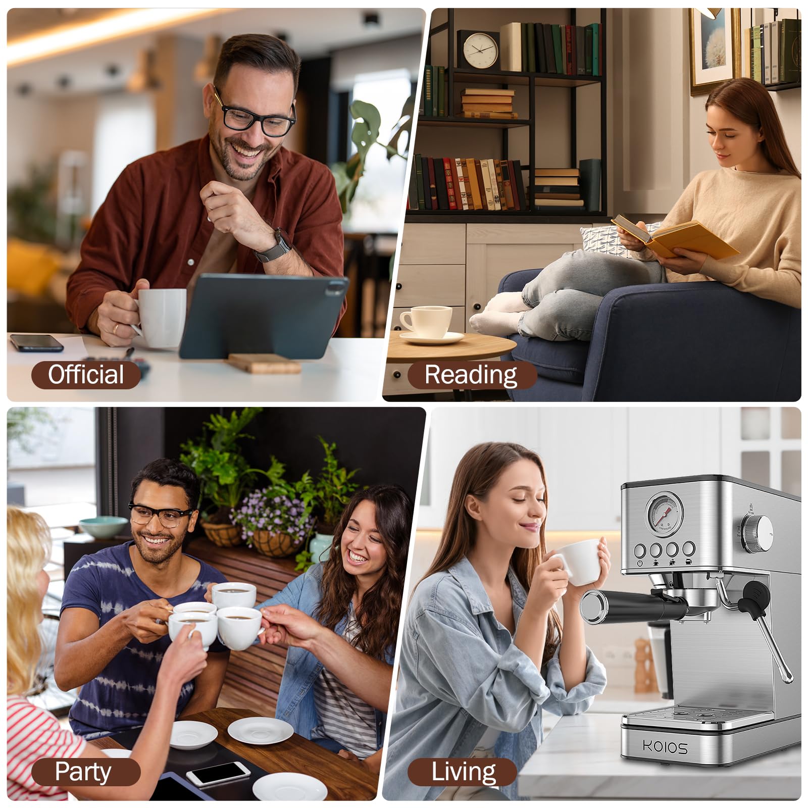 KOIOS 1200W Semi-Automatic Espresso Machine with Foaming Steam Wand - 20 Bar Pressure, 58oz Removable Water Tank - Perfect for Home Baristas to Make Espresso, Cappuccino & Latte - Ideal for Morning Coffee, Afternoon Pick-Me-Up & Entertaining Guests