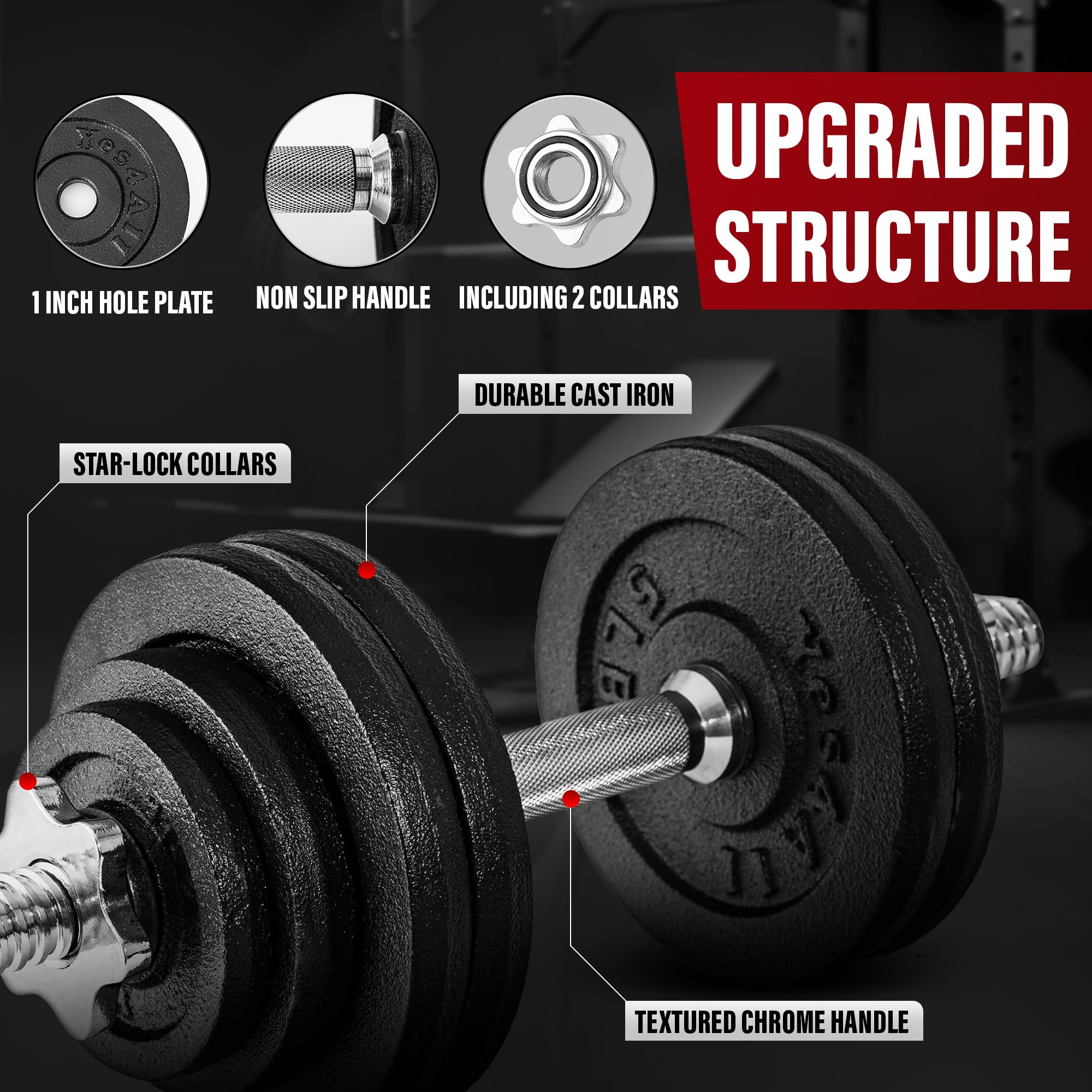Yes4All Adjustable Dumbbell Set with Weight Plates (40-200 lbs) - Old School Star Lock Collars & Connector for Home Gym Strength Training & Weightlifting Workouts