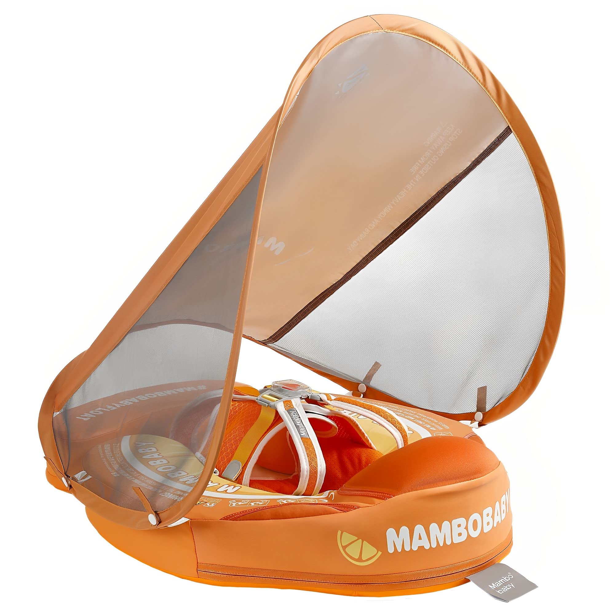 HECCEI Mambobaby Non-Inflatable Baby Swim Ring with Sunshade - Safe Infant Swimming Float for Babies 3-24 Months - Perfect for Pool, Beach & Water Play