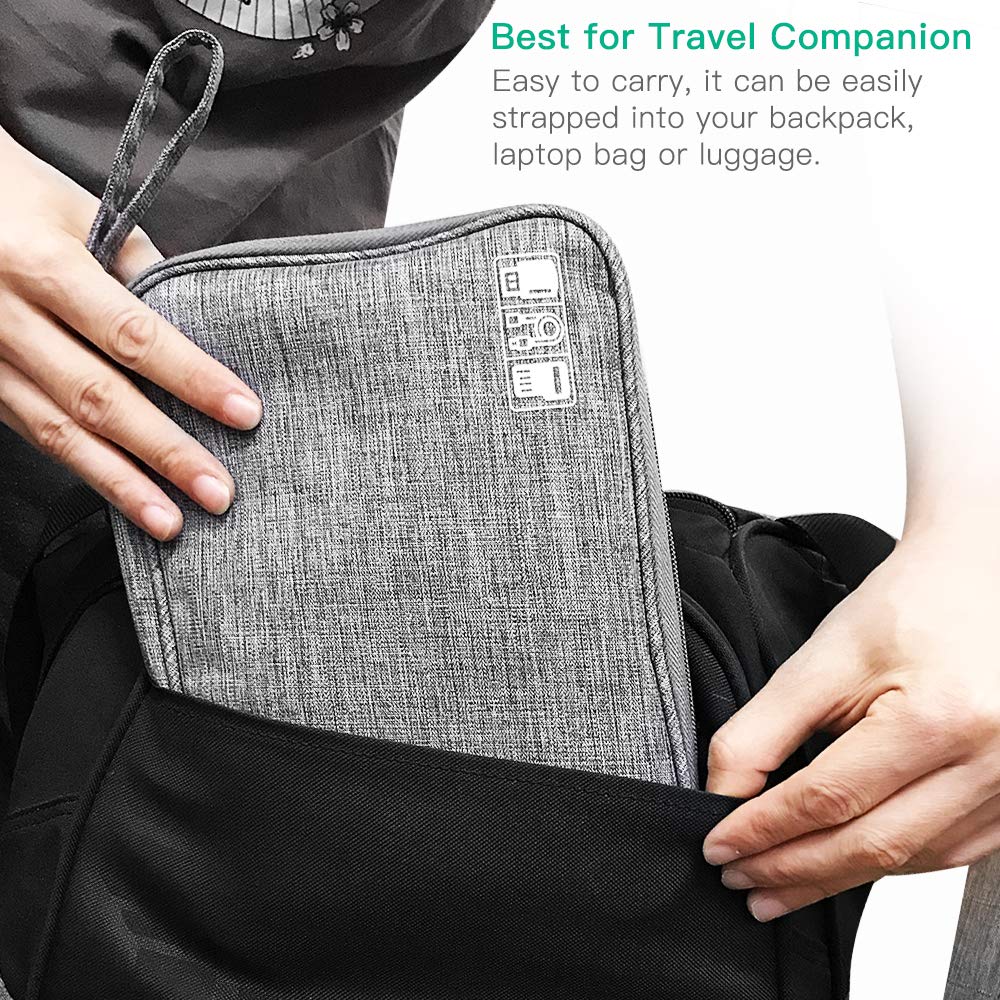 HCFGS Electronics Travel Case - Premium Cord Organizer & Charger Organizer for Phone, Hard Drive, USB Cables - Portable Tech Accessories Storage (Grey) | Perfect for Business Trips, Vacations & Daily Commute