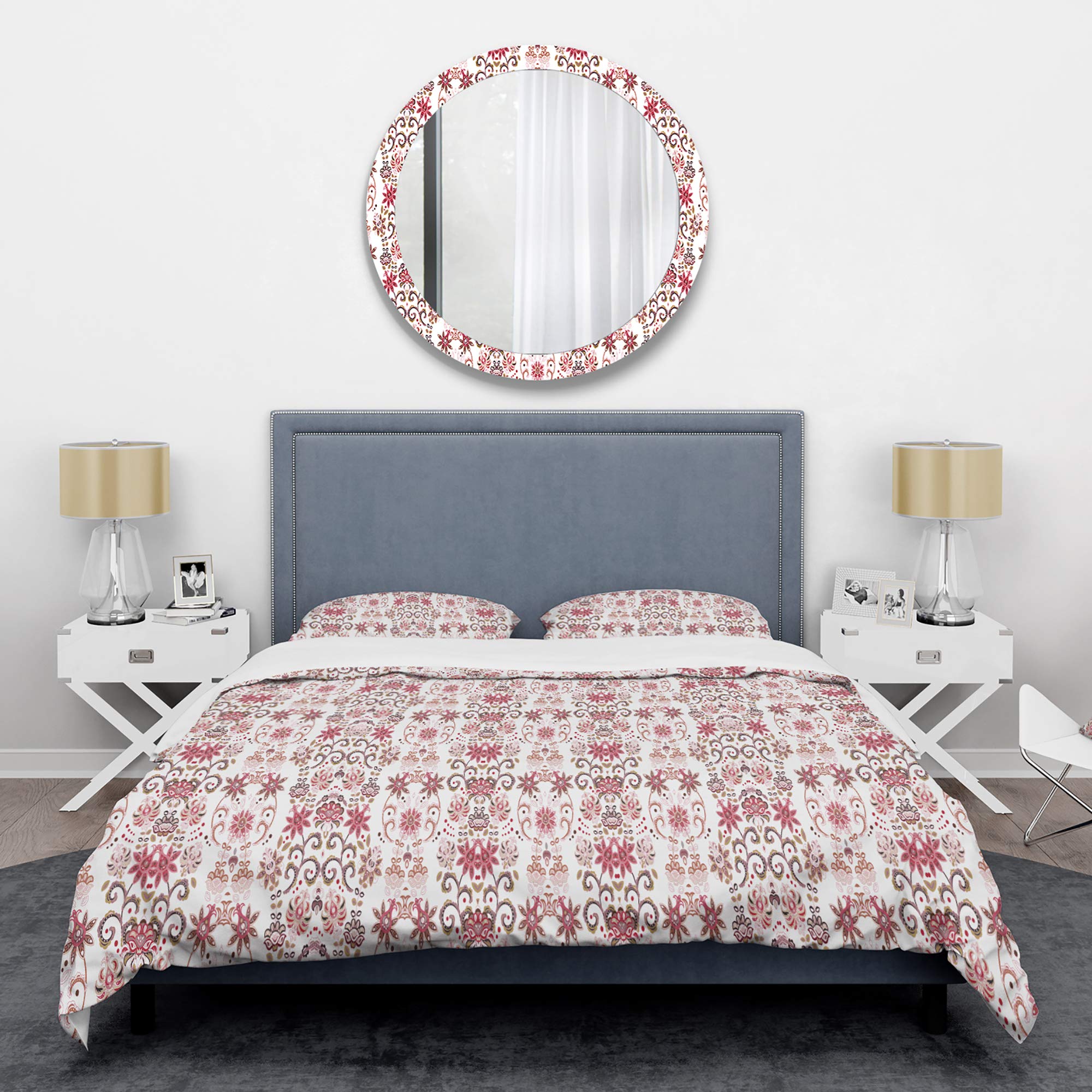 Vintage Mid-Century Modern Duvet Cover Set - Queen Size 3-Piece Pink Retro Floral Bedding | Soft & Breathable All-Season Comforter Cover | Perfect for Boho Chic, Retro, or Scandinavian Bedroom Decor
