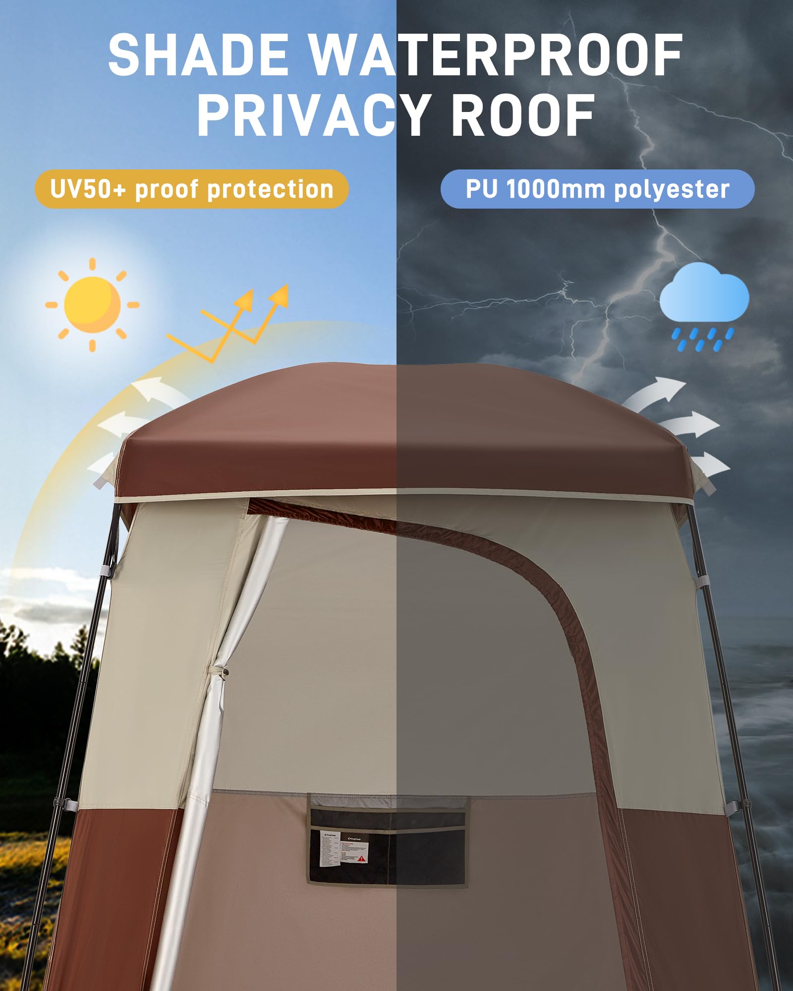 KingCamp Luxury Camping Shower Tent with Shower Bag - Privacy Shelter for Outdoor Bathing | 1-Room & 2-Room Toilet Tent Options | Perfect for Camping, Hiking, Beach Trips & RV Adventures