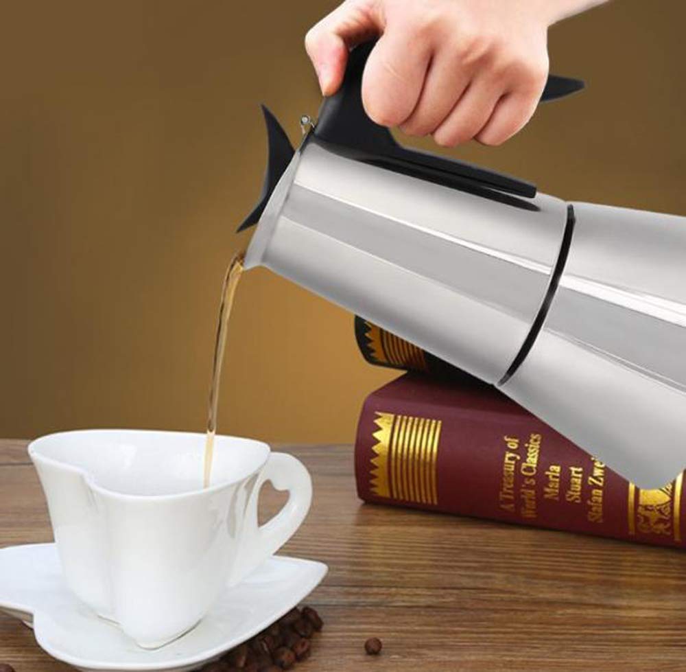 MXBAOHENG 6 Cup Electric Moka Pot Espresso Maker - Stainless Steel Stovetop Coffee Brewer (110V) for Home, Office & Camping Use