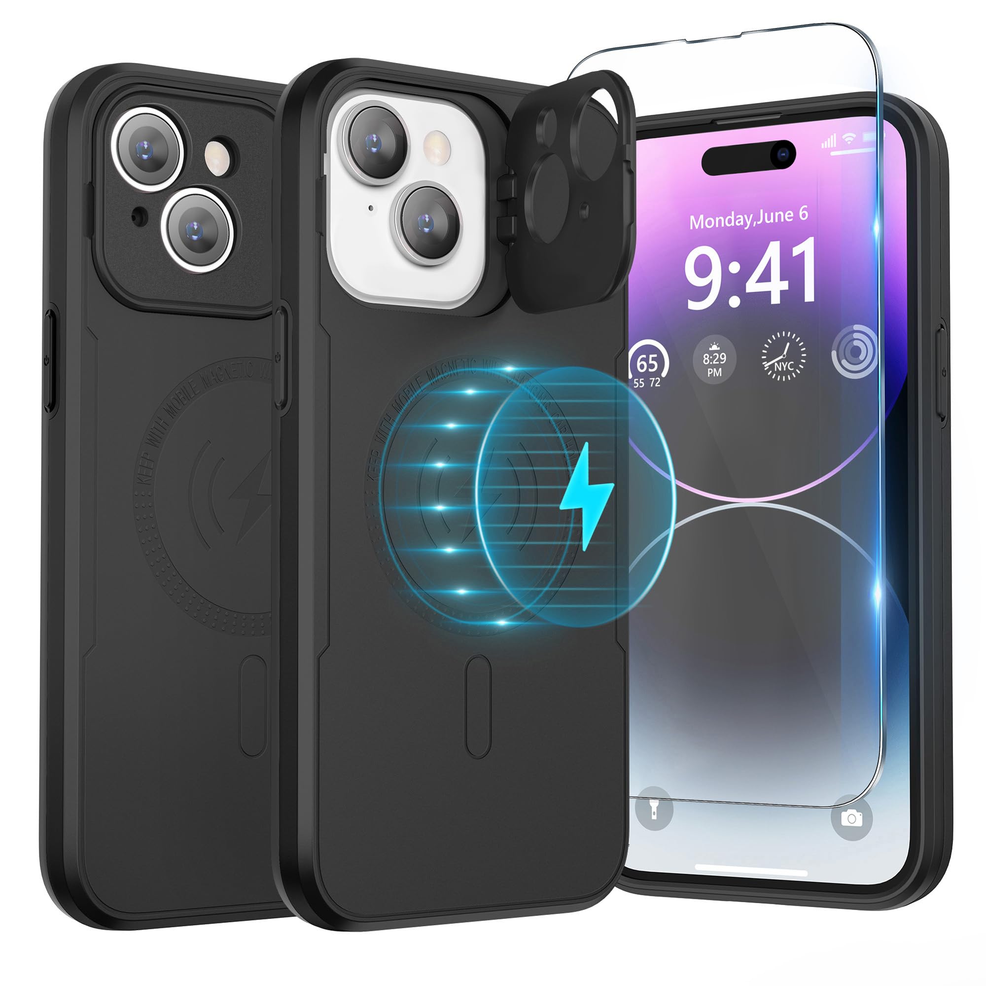ABITKU Magnetic Shockproof Phone Case for iPhone 15 (6.1 inch) - Compatible with MagSafe & Car Holder, Built-in Camera Protector & Kickstand | Screen Protection Cover for Men & Women | Perfect for Daily Use, Travel & Outdoor Activities (Black, 2023 Model)