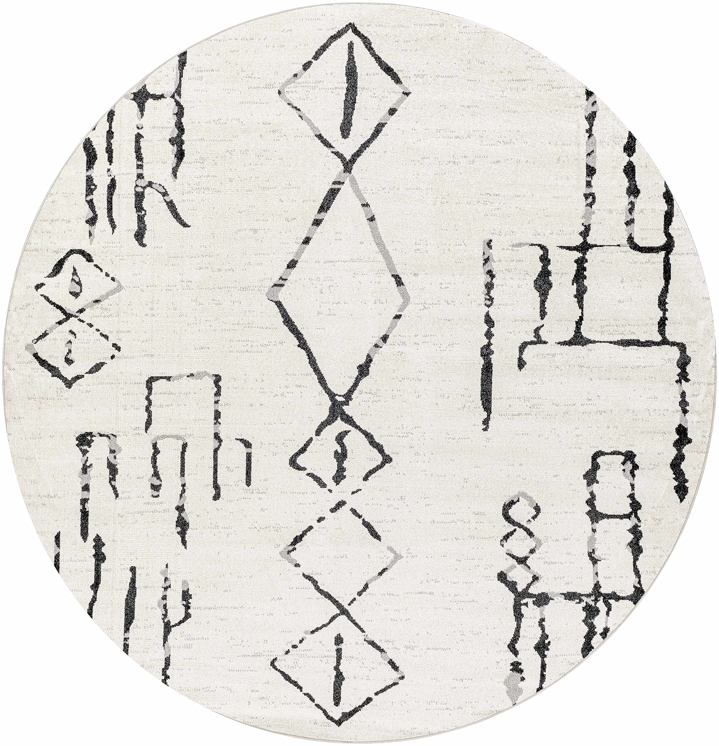Hauteloom Maguyam Washable Area Rug for Living Room & Bedroom - Soft Round Carpet in Black & Gray - 6'7