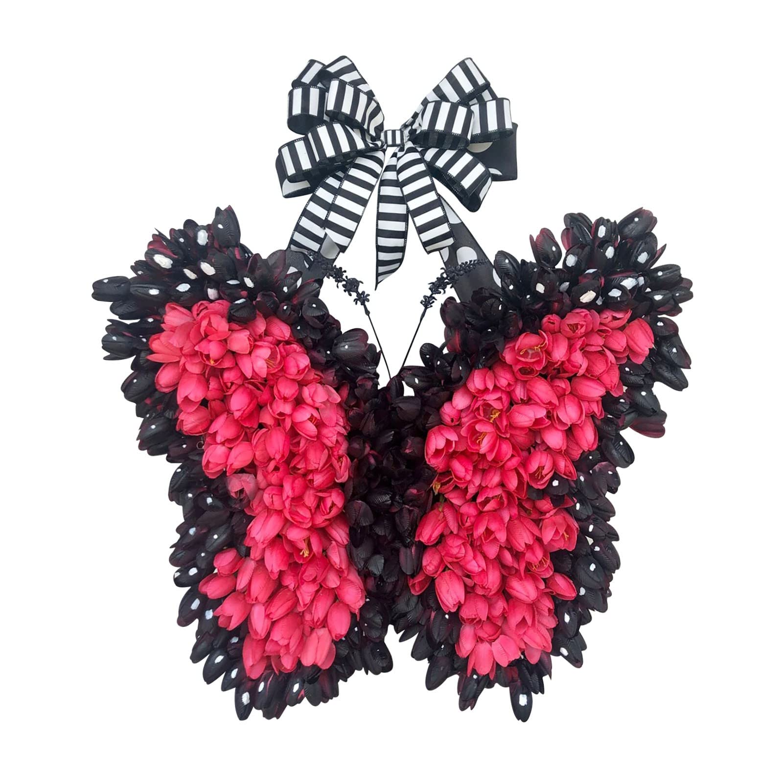 Plowerme 15.7 Inch Artificial Spring Butterfly Tulip Wreath - Floral Wall Hanging Decor for Front Door, Window, Wedding & Home Decoration