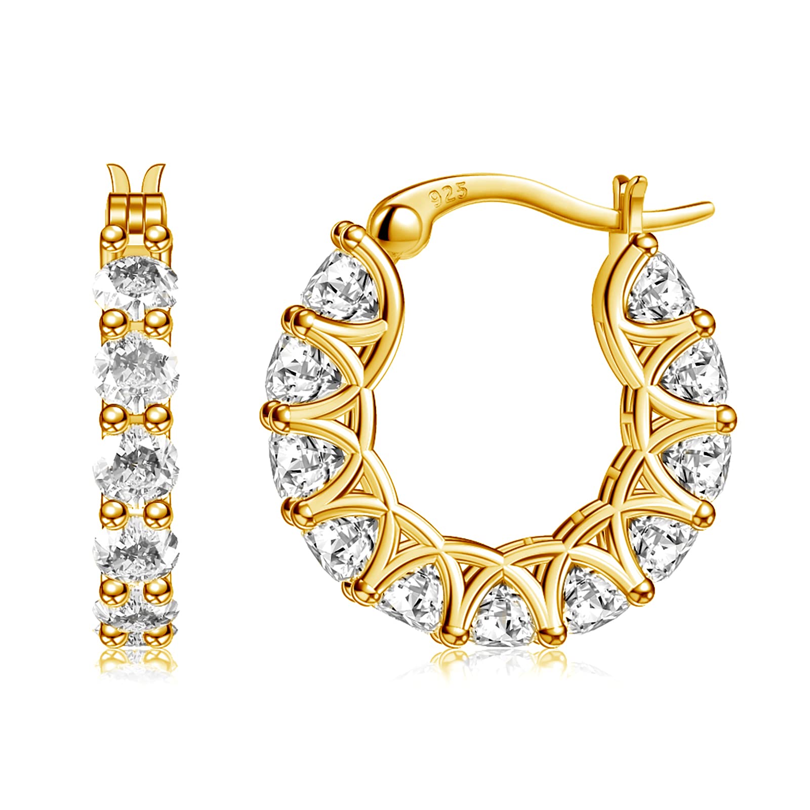 Sterling Silver & 14k Gold Cubic Zirconia Hoop Earrings for Women - Hypoallergenic Diamond Huggie Earrings | Perfect for Everyday Wear, Parties & Special Occasions
