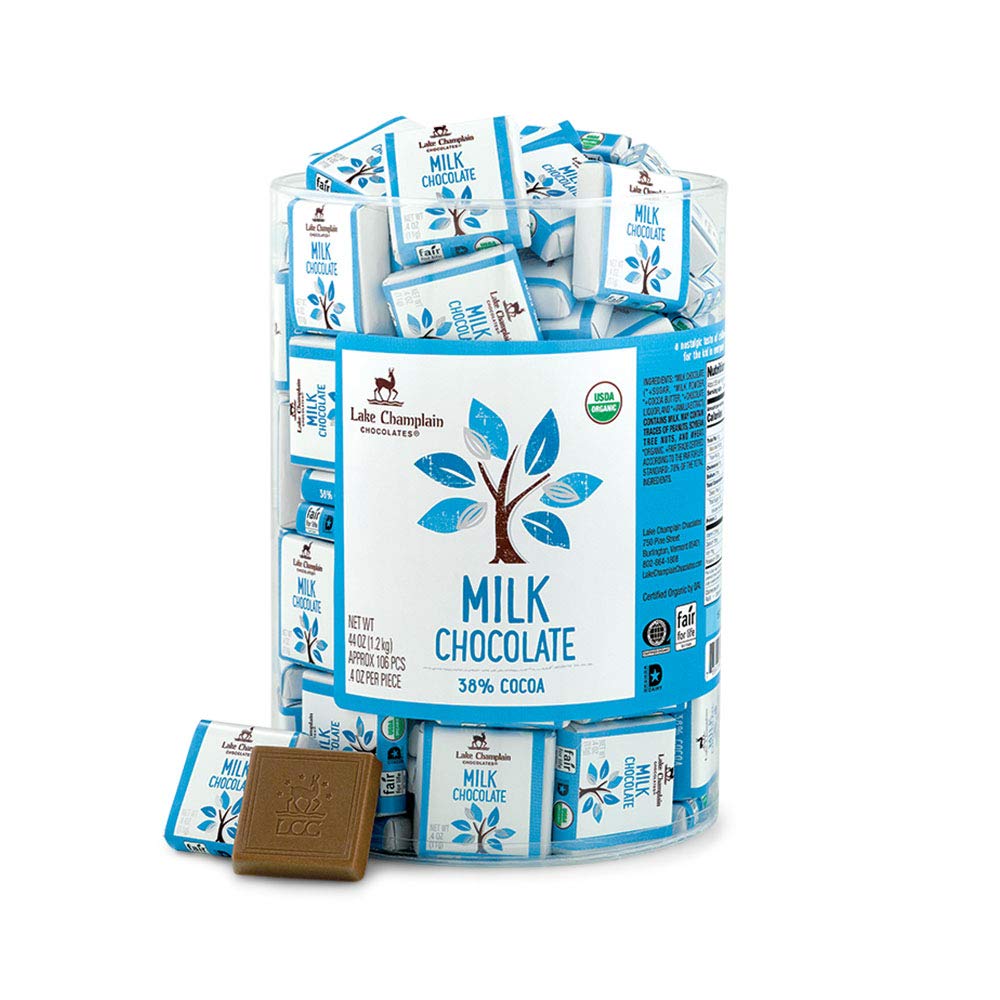 Organic Milk Chocolate Squares by Lake Champlain Chocolates - 0.4 oz (12-Pack) | Gourmet Dark Chocolate Treats for Gifts, Parties & Dessert Toppings