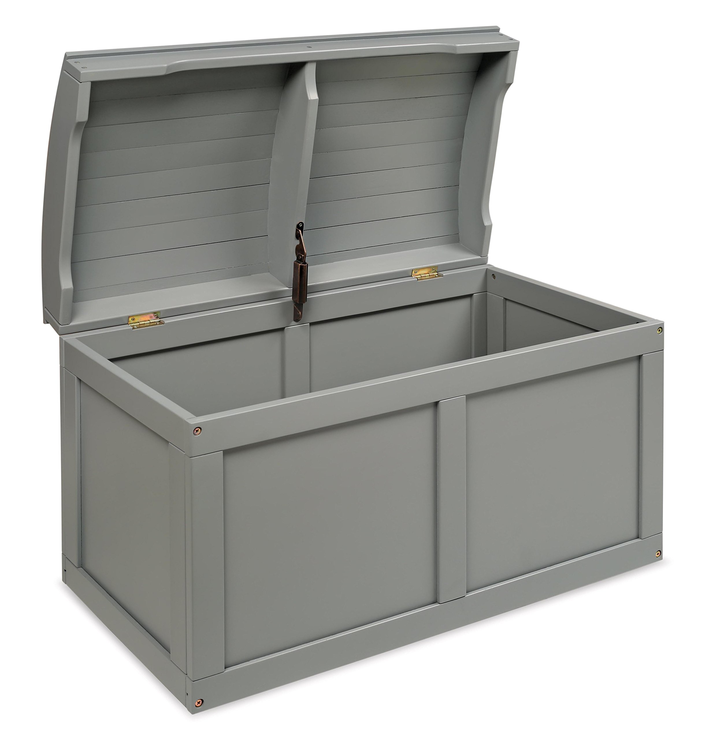 Badger Basket Kids Hardwood Toy Storage Chest with Safety Hinge - Gray Barrel Top Toy Box for Nursery, Playroom & Bedroom Organization