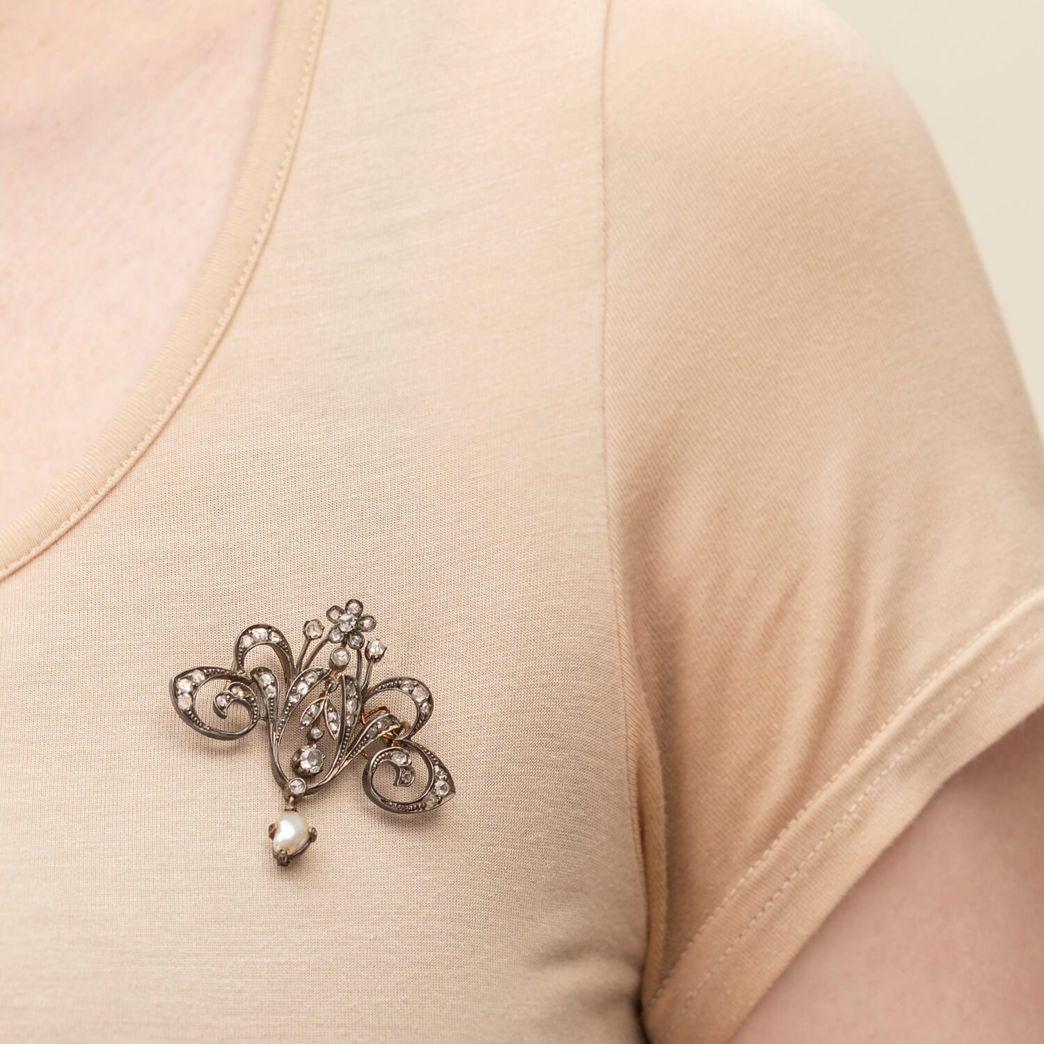 Victorian Style 14K Gold & Sterling Silver Rose Cut Diamond Pendant Necklace or Brooch Pin - Elegant Jewelry Gift for Women, Perfect for Weddings, Anniversaries & Special Occasions