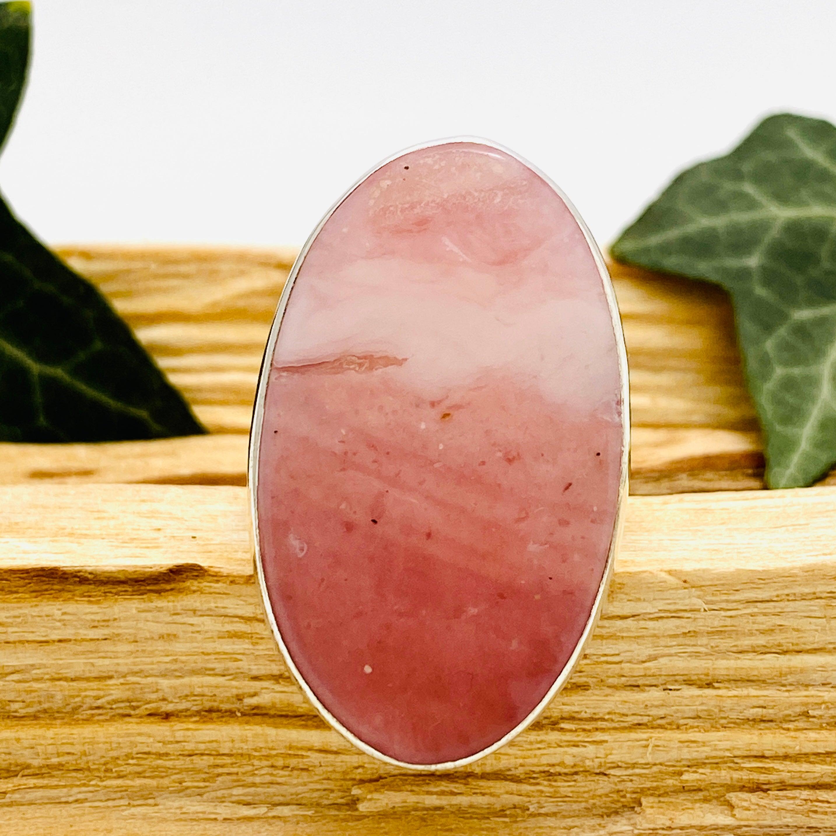 Pink Opal Oval Cabochon Ring with Split Band - Size 11 - KRGJ1597 | Elegant Jewelry for Women, Perfect for Weddings, Parties & Everyday Wear