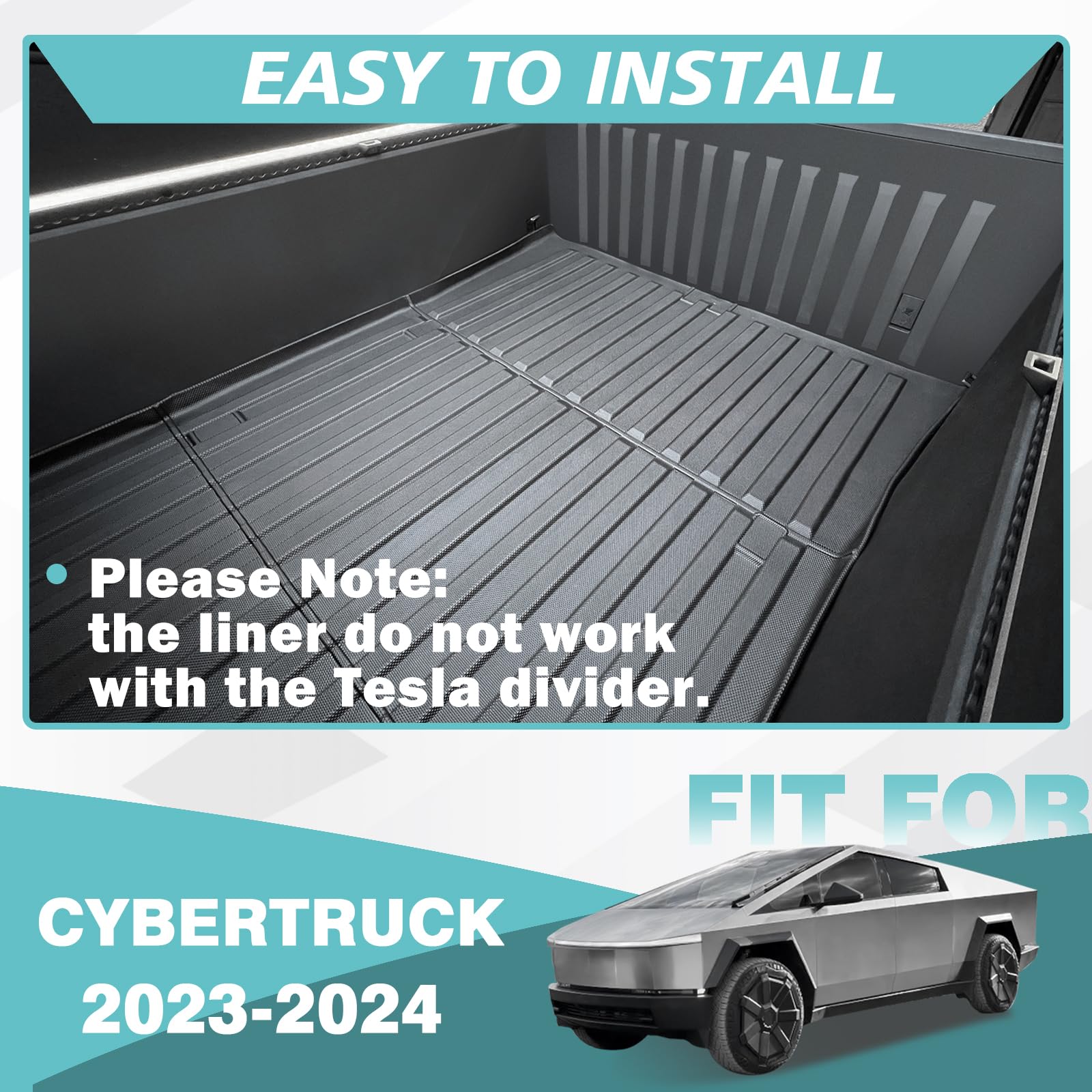 BestEvMod Heavy-Duty TPE Truck Bed Mat for Tesla Cybertruck 2023-2024 | All-Weather Protection Cargo Liner | Anti-Slip & Durable Pickup Accessories | Perfect for Camping, Hauling & Off-Road Adventures (Black)