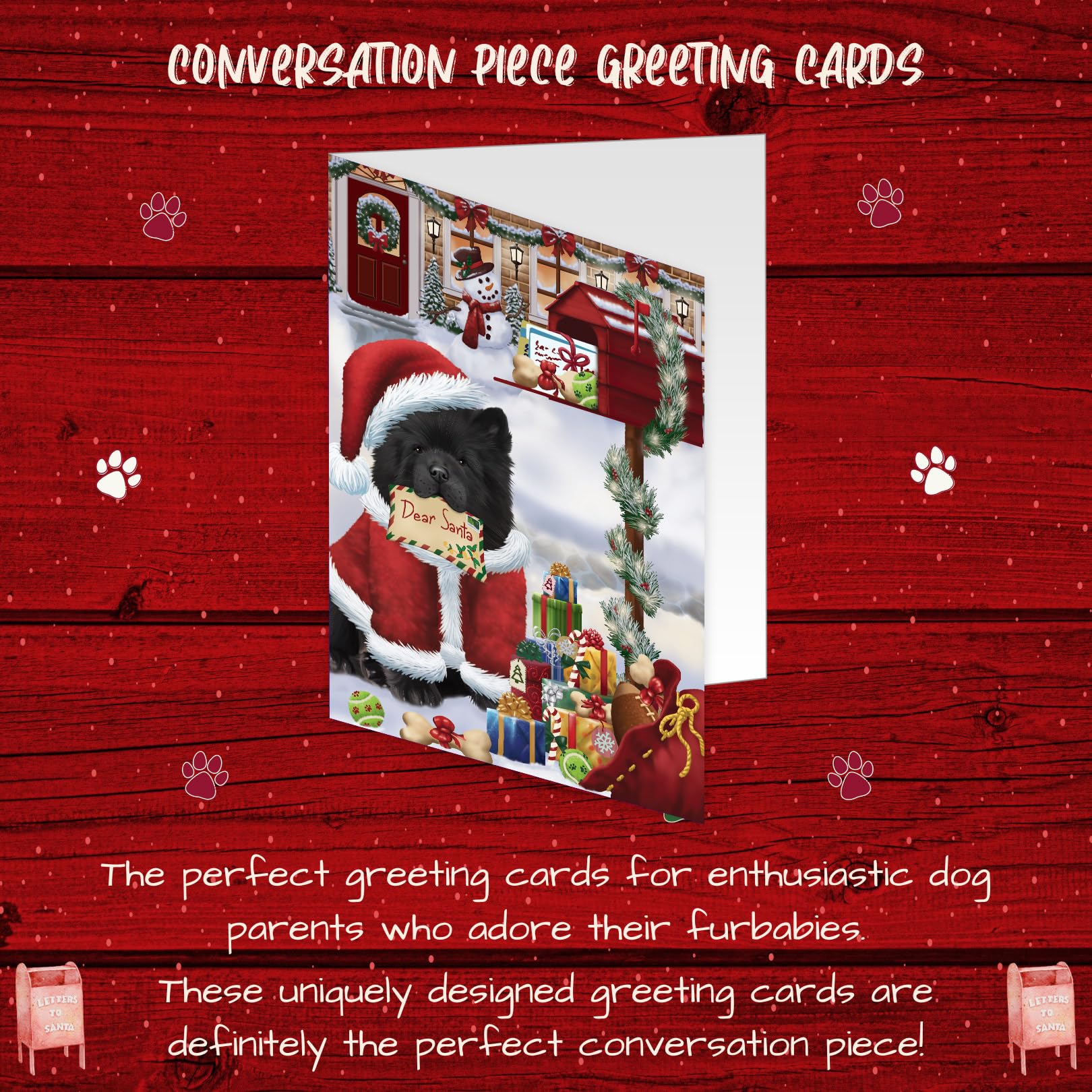 Dear Santa Mailbox Christmas Letter Chow Chow Dog Greeting Cards - 10 Adorable Pet Invitation Cards with Envelopes - Festive Pet Artwork Holiday Cards GCD65702 | Perfect for Christmas Gifts, Pet Lover Presents & Holiday Card Exchanges