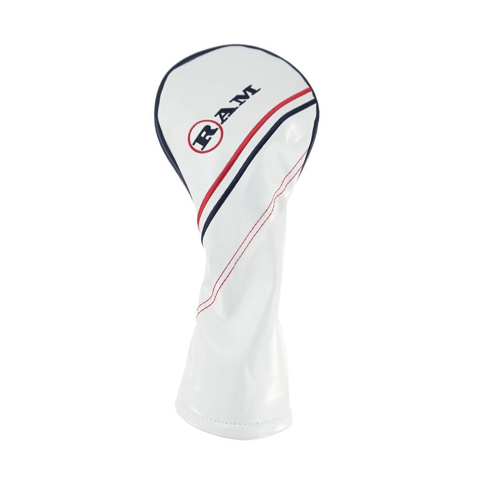 Ram Golf FX PU Leather Headcovers - Premium White Golf Club Protectors for Drivers, Woods & Hybrids | Perfect for Golf Course & Driving Range