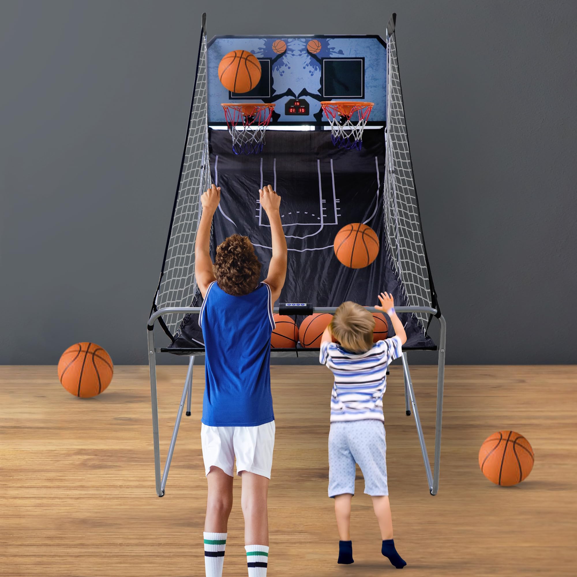 Foldable Electronic Dual Shot Basketball Hoop Arcade Game Machine - Indoor Basketball Game with LED Scoring & 4 Balls for 2 Players - Fun for Kids & Adults - Perfect for Home Entertainment, Game Rooms & Family Gatherings
