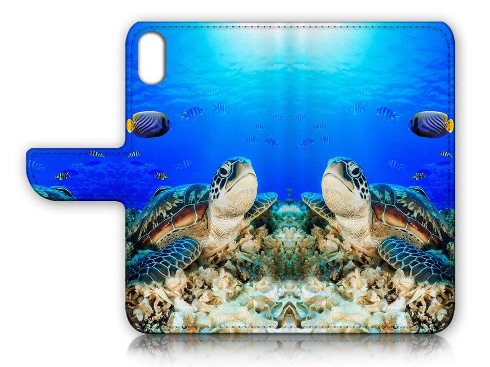 Premium Leather Flip Wallet Phone Case for iPhone X & iPhone XS - A23202 Turtle in Sea Design | Slim Protective Cover with Card Slots for Daily Use & Travel