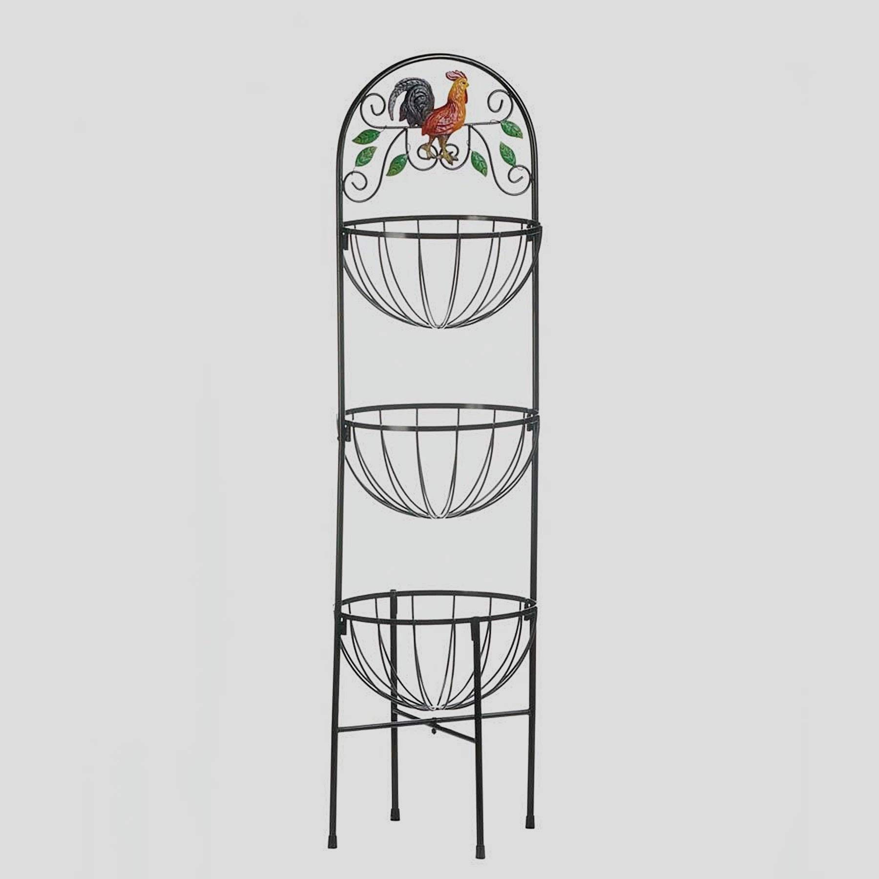 Premium 3-Tier Rooster Metal Stand - Rustproof Kitchen Organizer for Fruits, Vegetables & Spices | Perfect for Pantry, Countertop & Farmhouse Decor