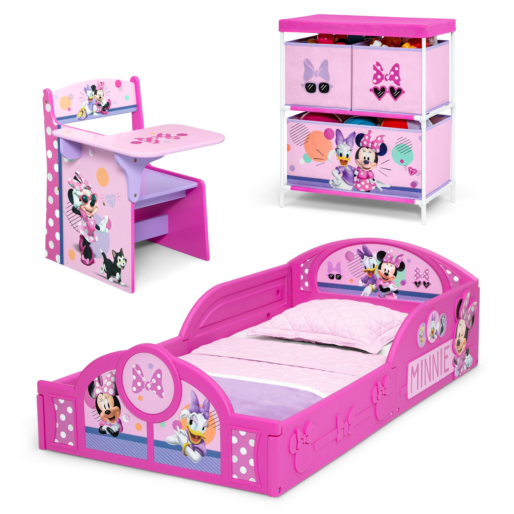 Minnie Mouse 3-Piece Toddler Bedroom Set - Crib Bedding, Curtains & Rug - Disney Nursery Decor for Girls - Perfect for Baby Shower Gifts & Kids Room Makeover