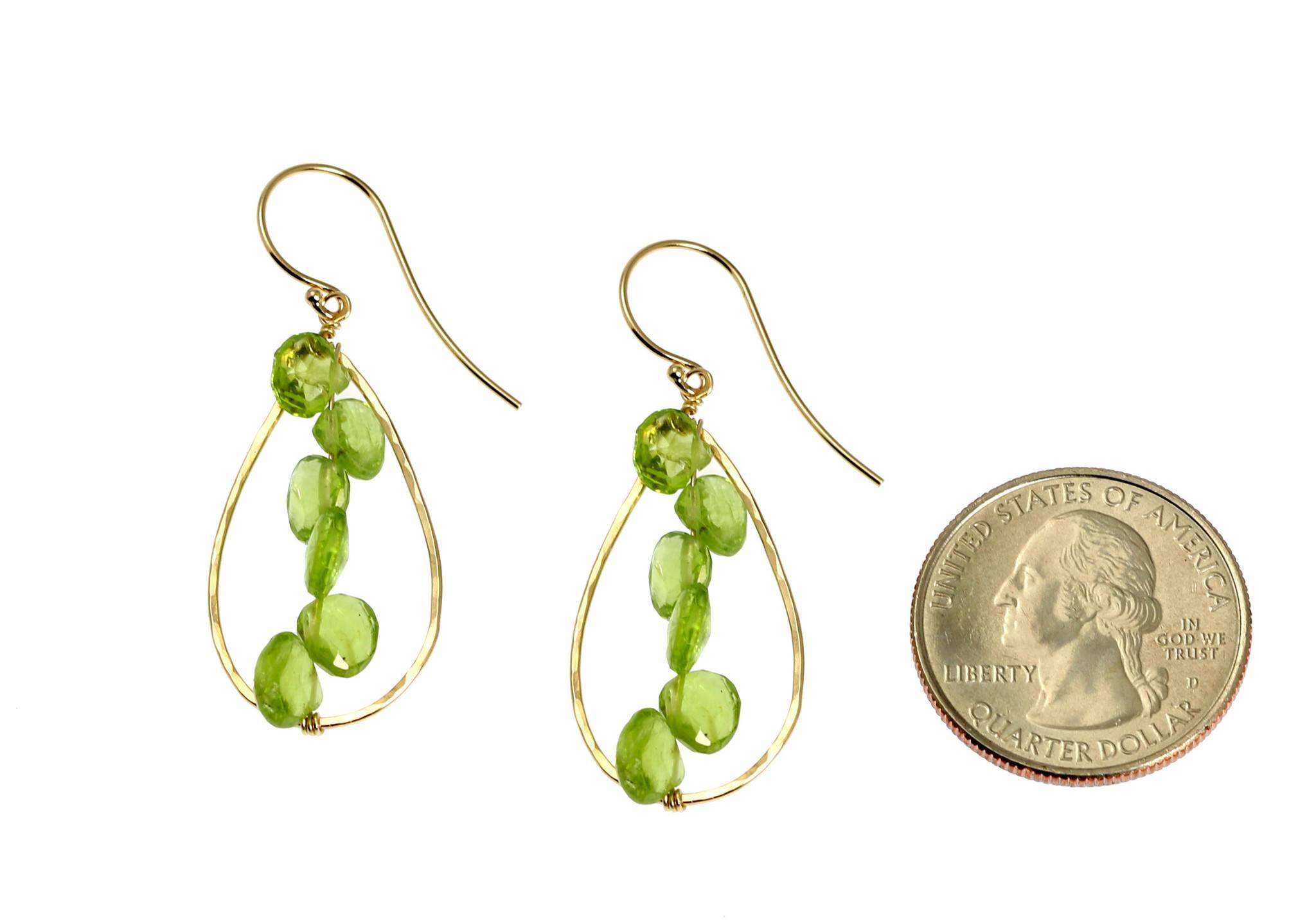 14K Gold Hammered Tear Drop Earrings with Peridot Gemstone - Elegant Dangle Earrings for Women, Perfect for Weddings, Parties & Everyday Wear