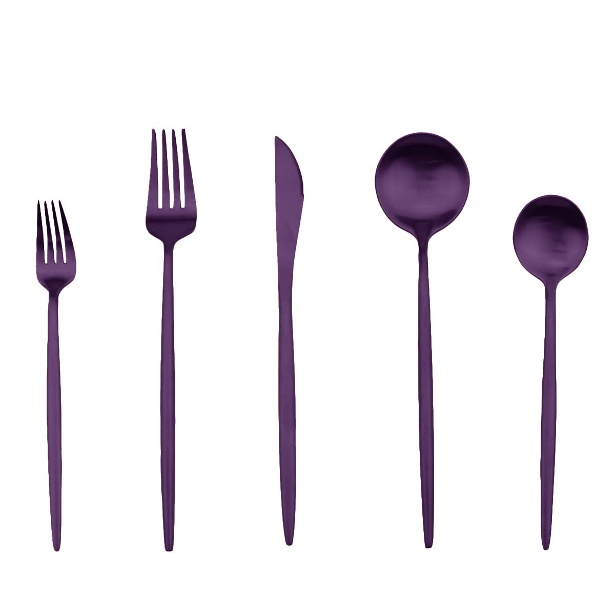 Premium 40-Piece Matte Purple Flatware Set - 304 Stainless Steel Cutlery (8 Place Settings) - Forks, Spoons & Knives - Elegant Dinnerware for Wedding, Christmas Party, Camping & Daily Use - Durable Kitchen Tableware Set
