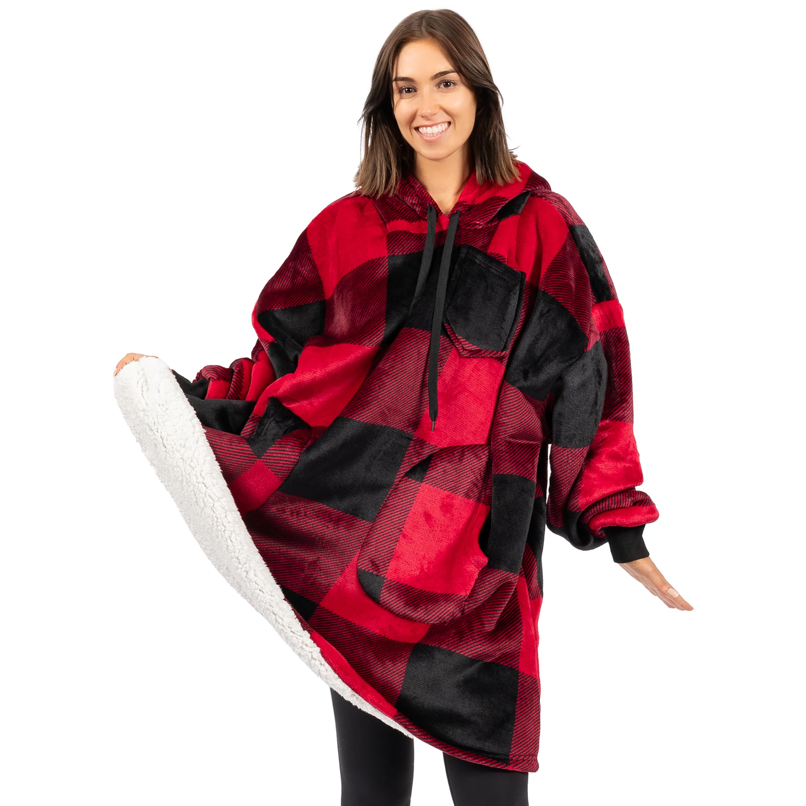 PAVILIA Wearable Blanket Hoodie for Women & Men - Oversized Sherpa Fleece Sweatshirt Blanket with Hood - Cozy Loungewear for Home, Camping & Outdoor Activities