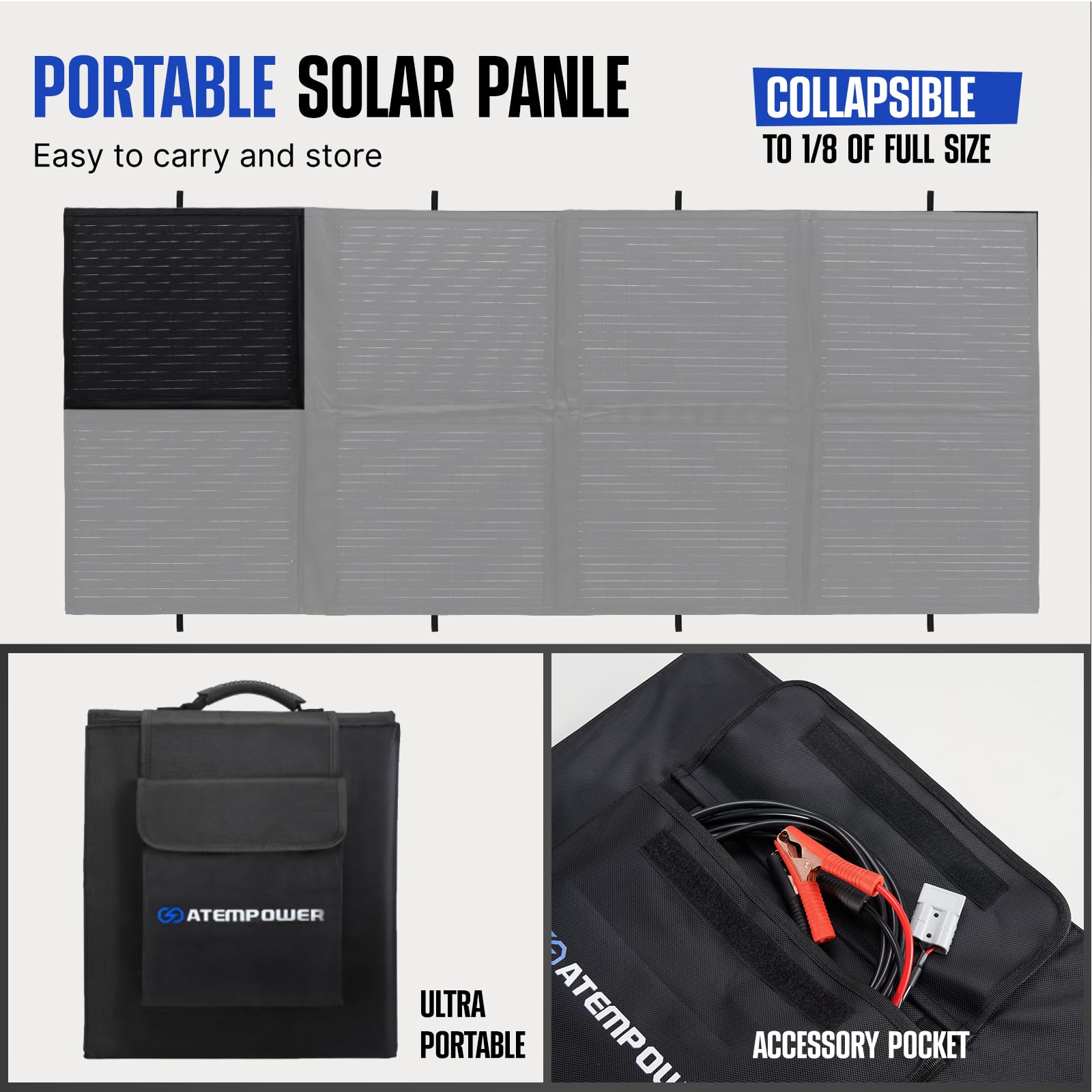 ATEM POWER 200W Portable Solar Panel - Foldable Monocrystalline Solar Charger with 20A MPPT Controller | 5V USB Output for 12V Batteries, Power Stations | Perfect for RV Camping, Off-Grid Living & Emergency Power Backup
