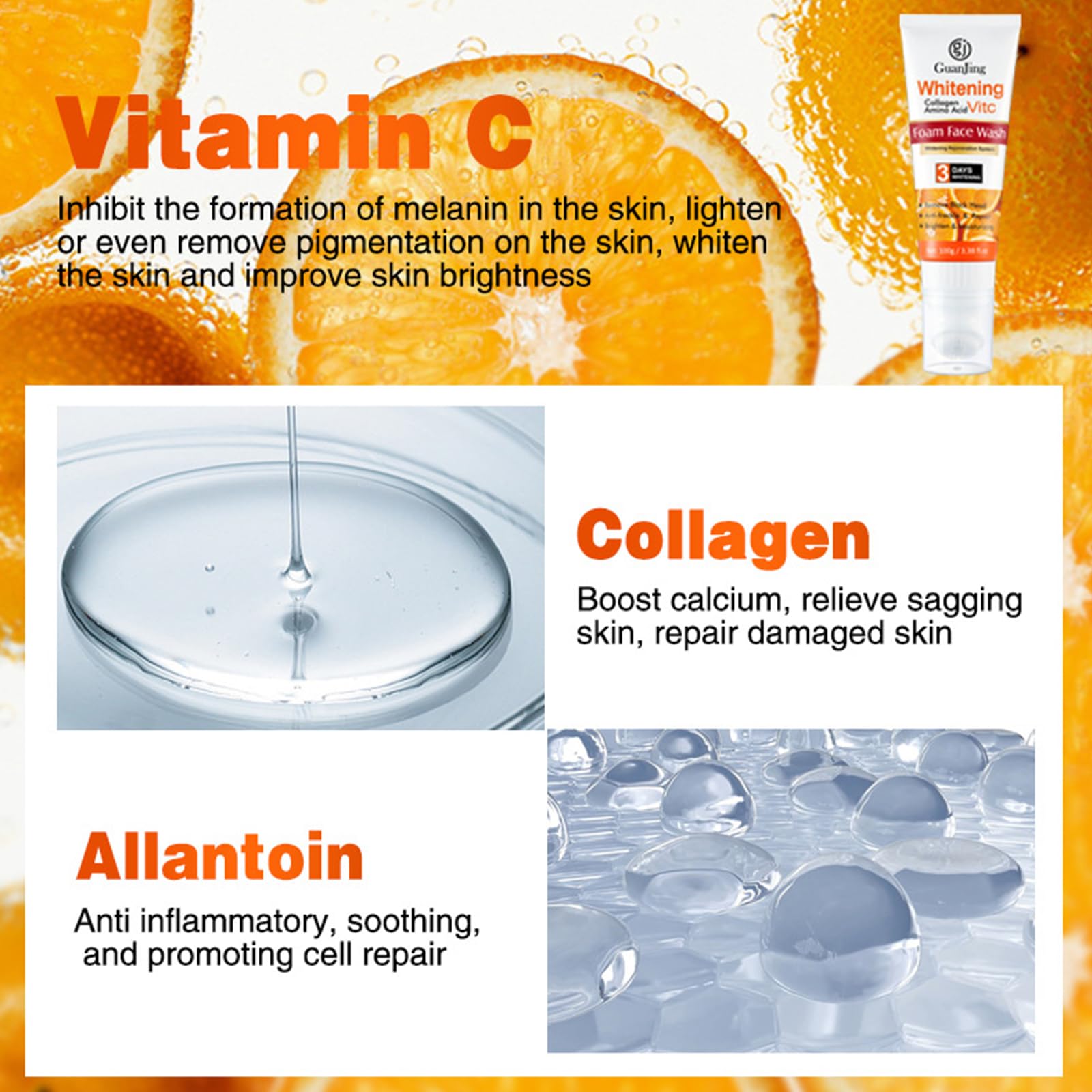 Vitamin C Foaming Facial Cleanser - Anti-Freckle & Whitening Face Wash for Deep Cleansing, Blackhead Removal & Skin Repair | Brightening Daily Skincare for Oily & Combination Skin
