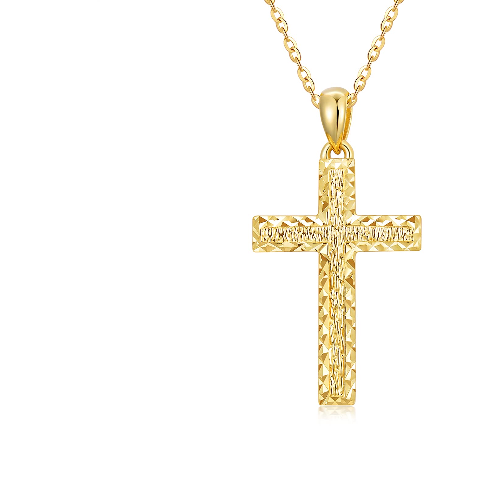 14K Real Gold Cross Necklace for Women - Yellow Gold Italian Diamond-Cut Cross Pendant Necklace | Religious Jewelry for Baptism, First Communion & Confirmation | Elegant Christmas & Birthday Gift for Wife, Mom, Daughter | 16-18 Inch Chain | Perfect for Church, Weddings & Special Occasions