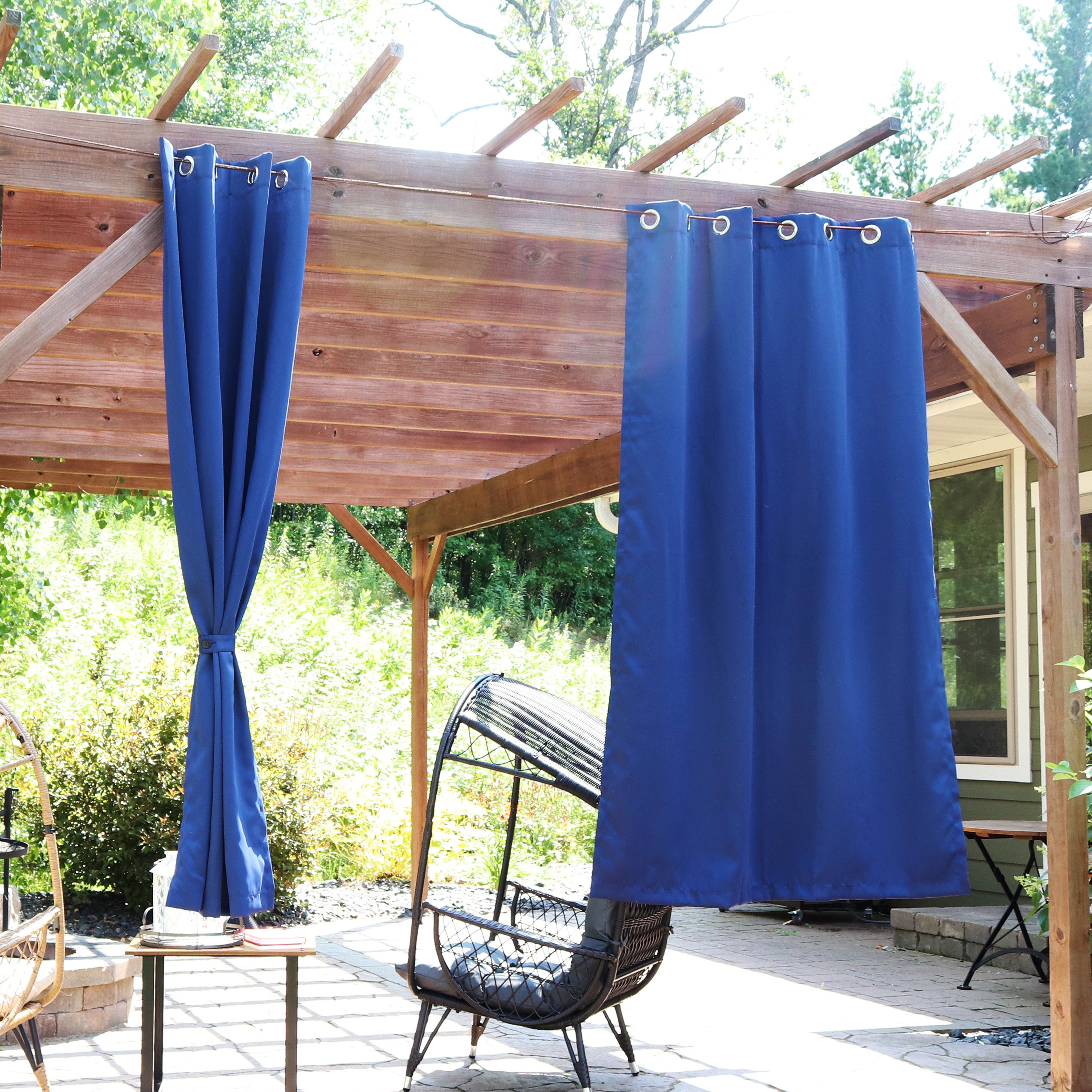 Blackout Curtain Panels with Grommet Top for Bedroom & Living Room - Sunnydaze Outdoor Light Blocking Window Drapes for Privacy & Sleep