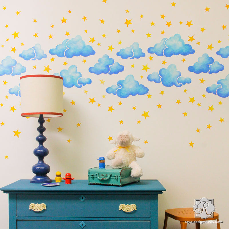 Head In The Clouds Wall Stencil - DIY Cloud Pattern Painting Template for Nursery, Bedroom & Home Decor - Perfect for Kids Room, Accent Walls and Creative Wall Art Projects